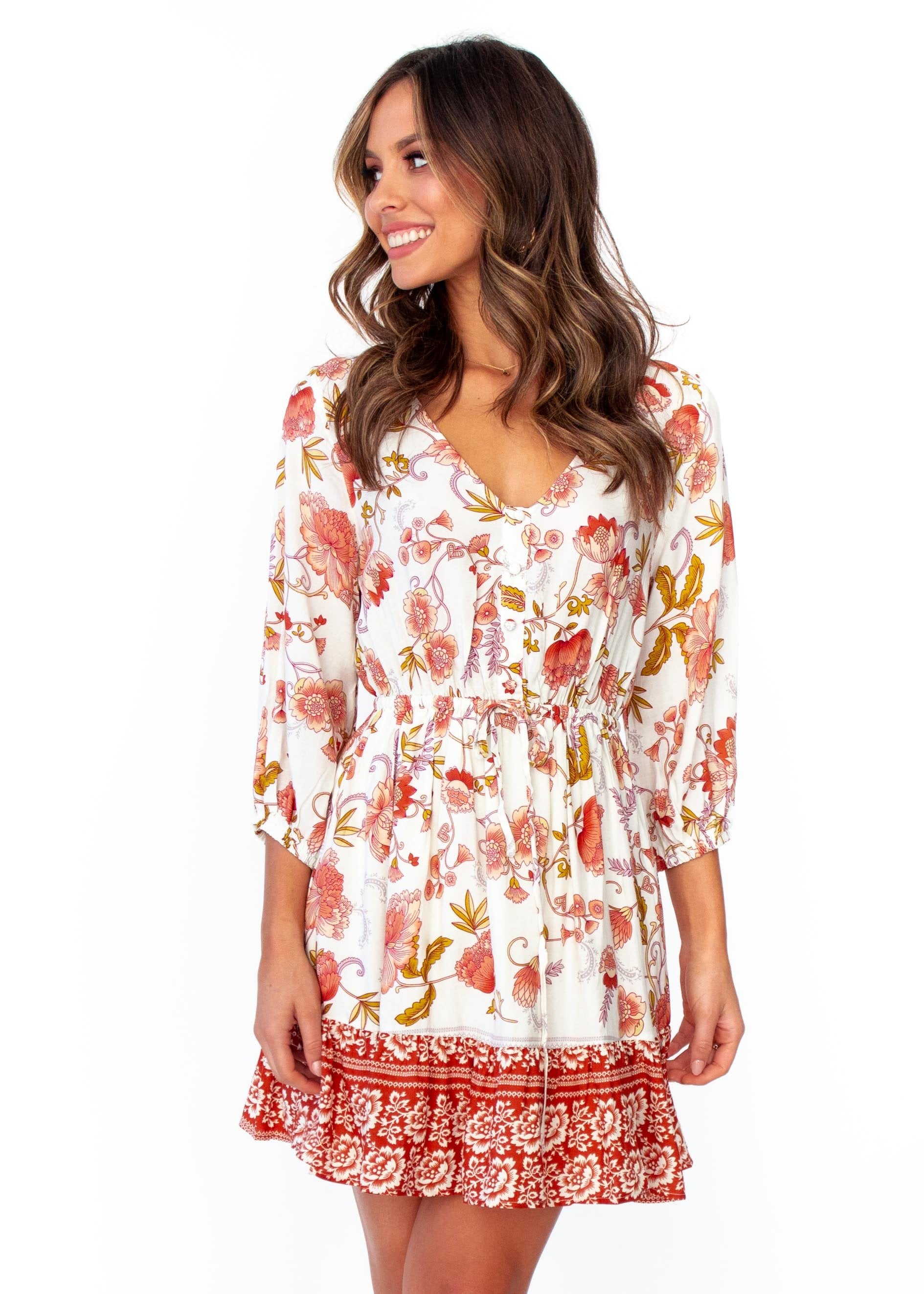 Women's Love Struck Swing Dress - Autumn - Orange White Floral