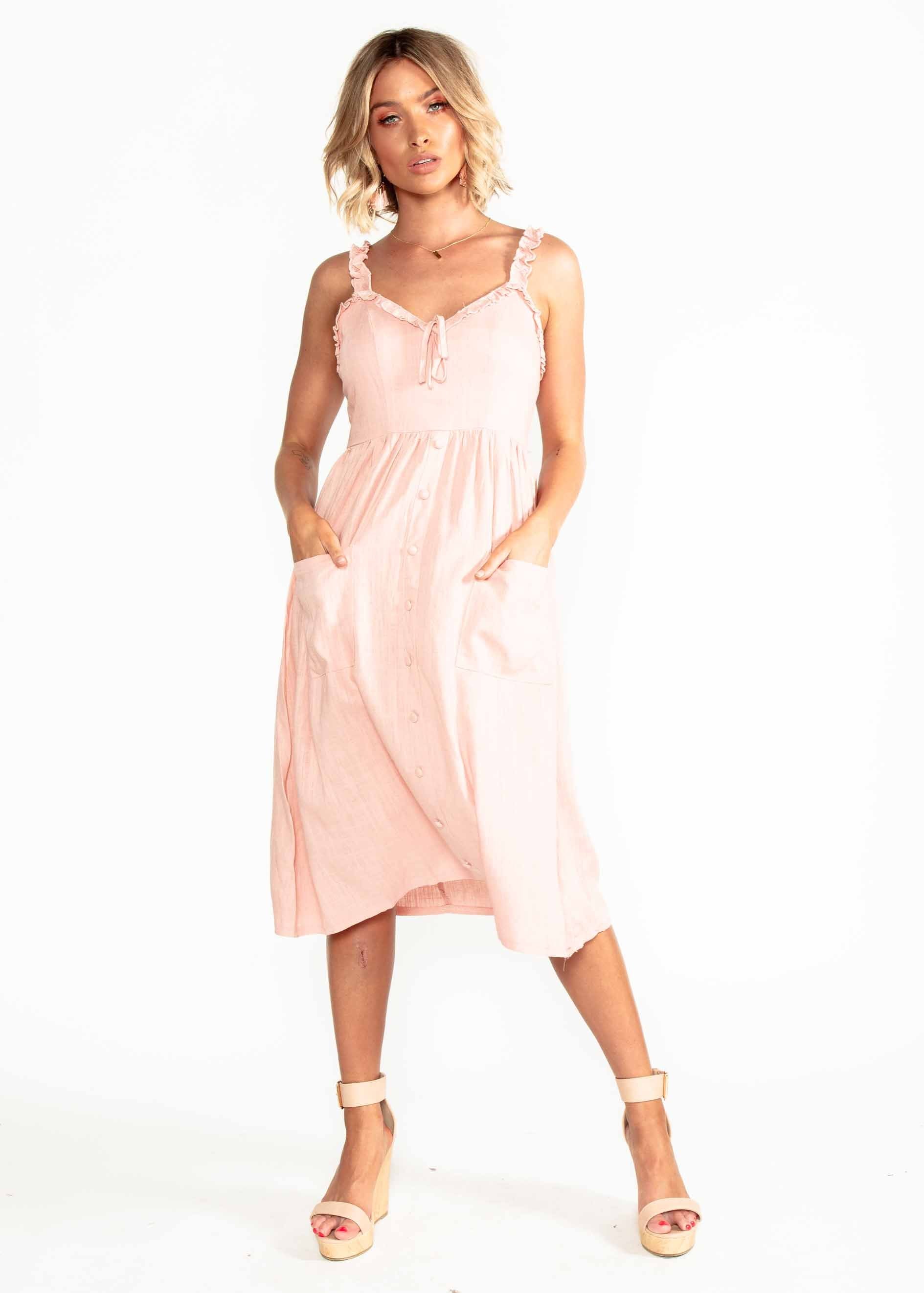 Alara Linen Midi Dress - Dusty Peach