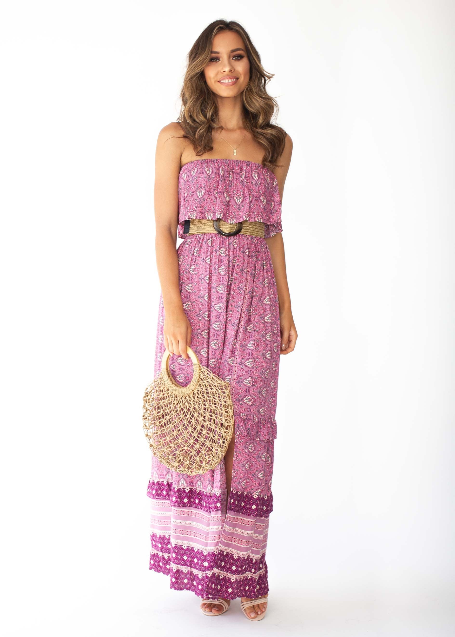 Amaryllis Strapless Maxi Dress - Purple Paisley