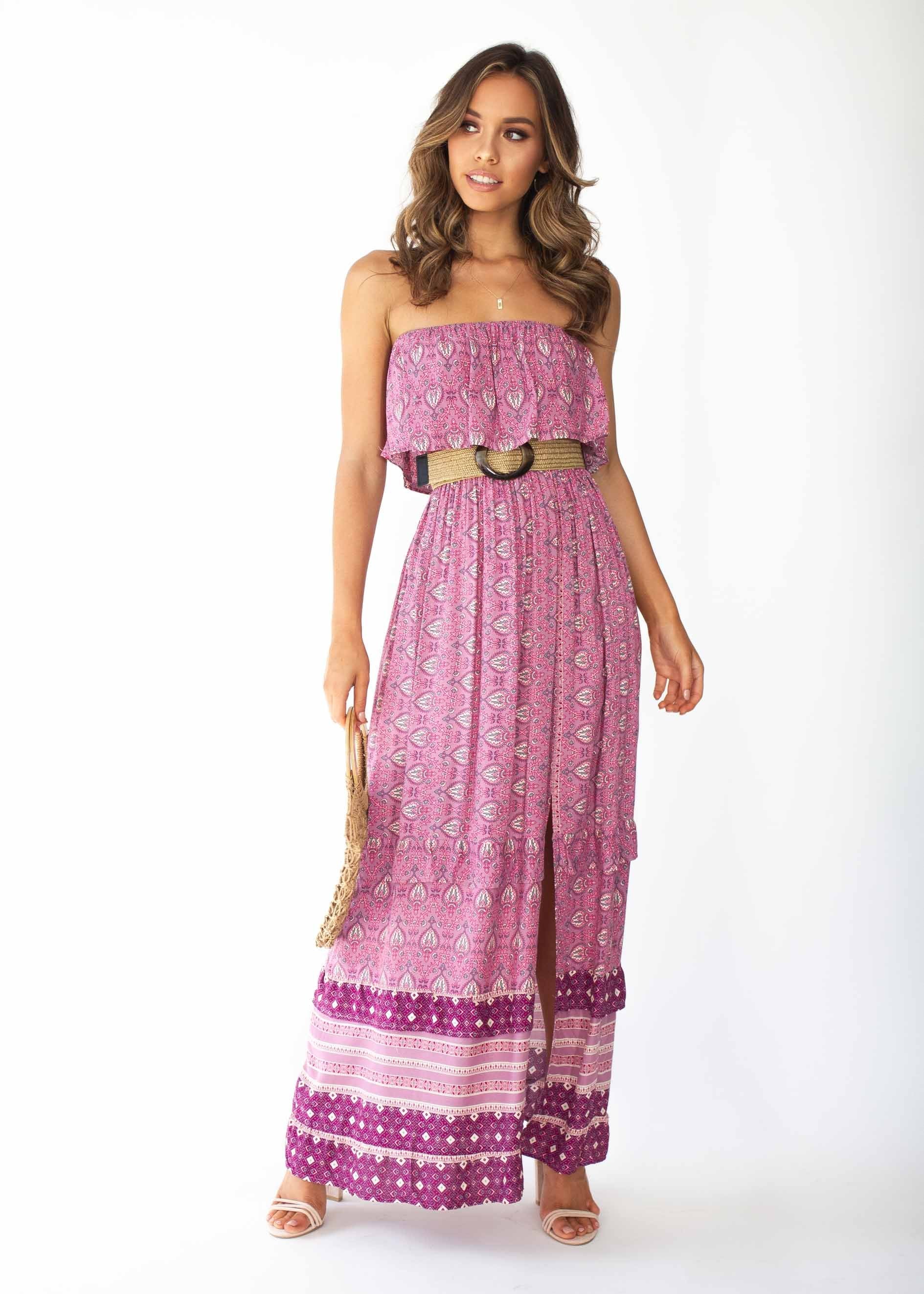 Amaryllis Strapless Maxi Dress - Purple Paisley