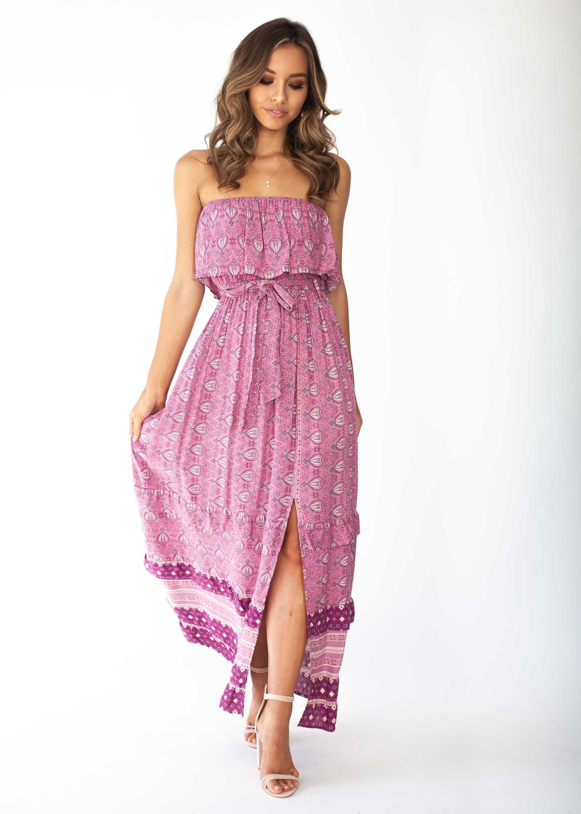Amaryllis Strapless Maxi Dress - Purple Paisley