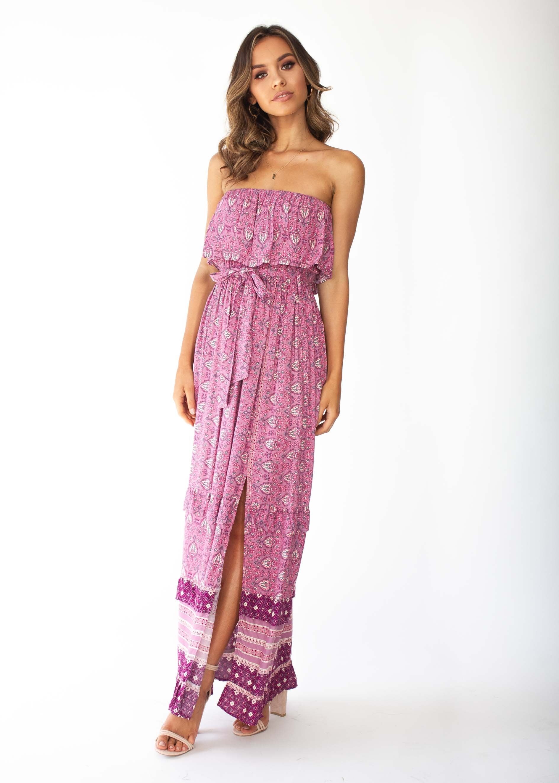 Amaryllis Strapless Maxi Dress - Purple Paisley