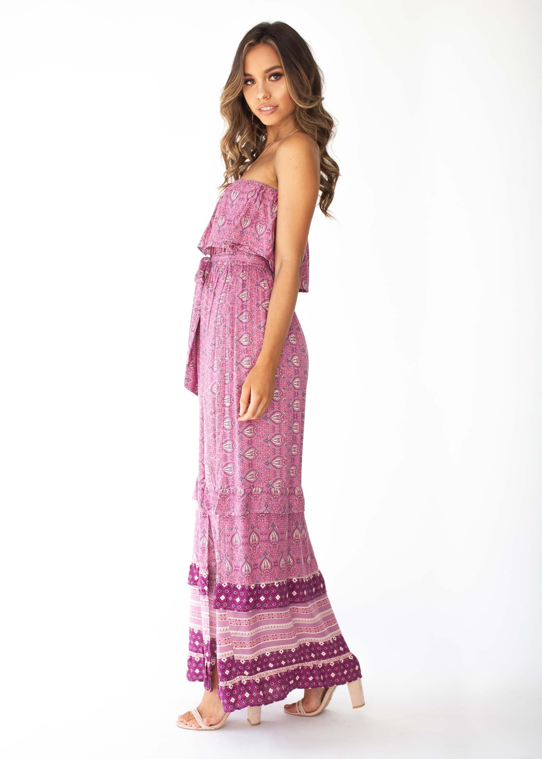Amaryllis Strapless Maxi Dress - Purple Paisley