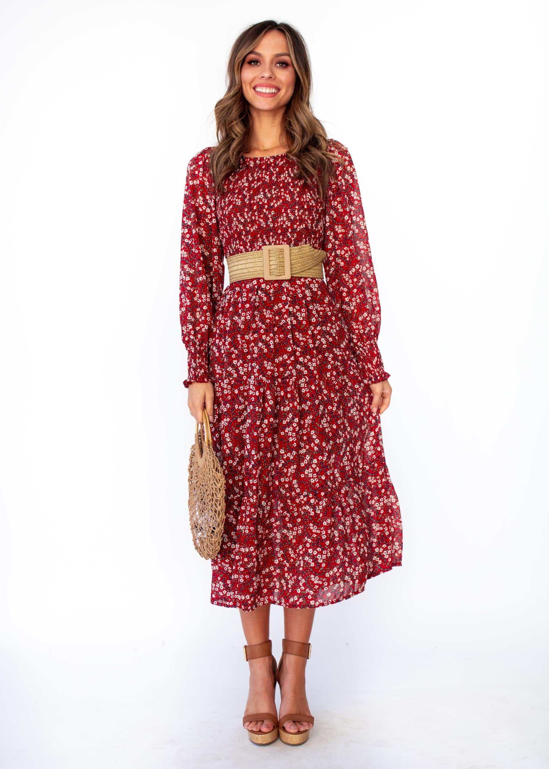 Everlasting Wish Midi Dress - Burgundy Floral