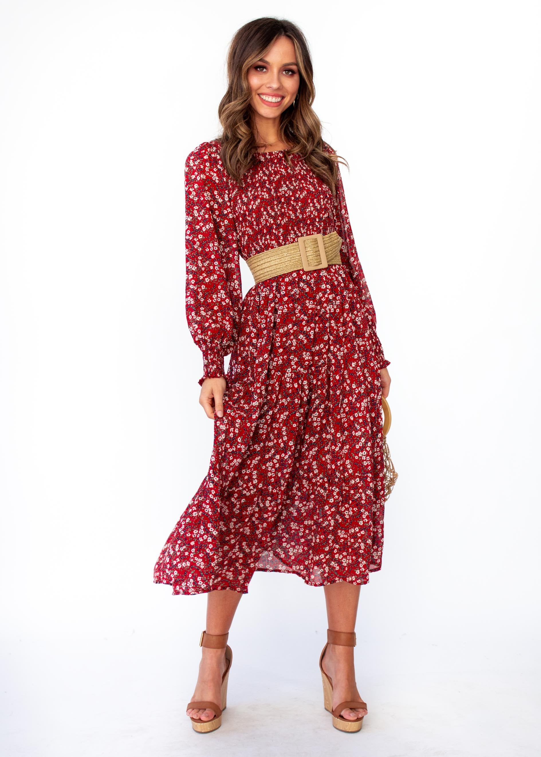 Everlasting Wish Midi Dress - Burgundy Floral