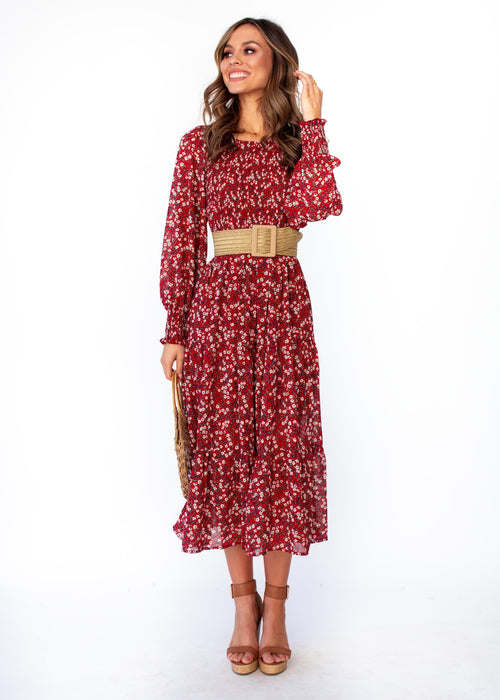 Women's Everlasting Wish Midi Dress - Burgundy Floral Print