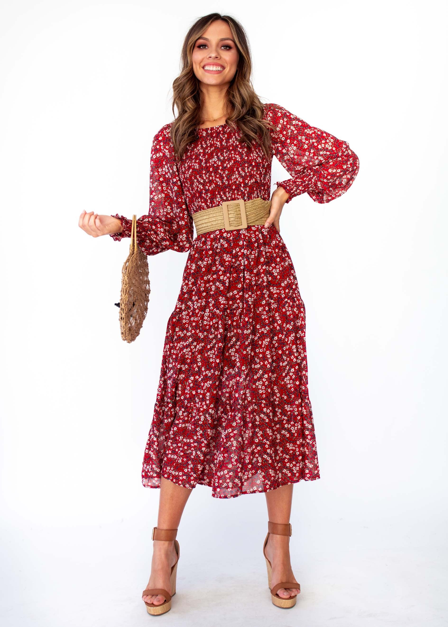 Everlasting Wish Midi Dress - Burgundy Floral