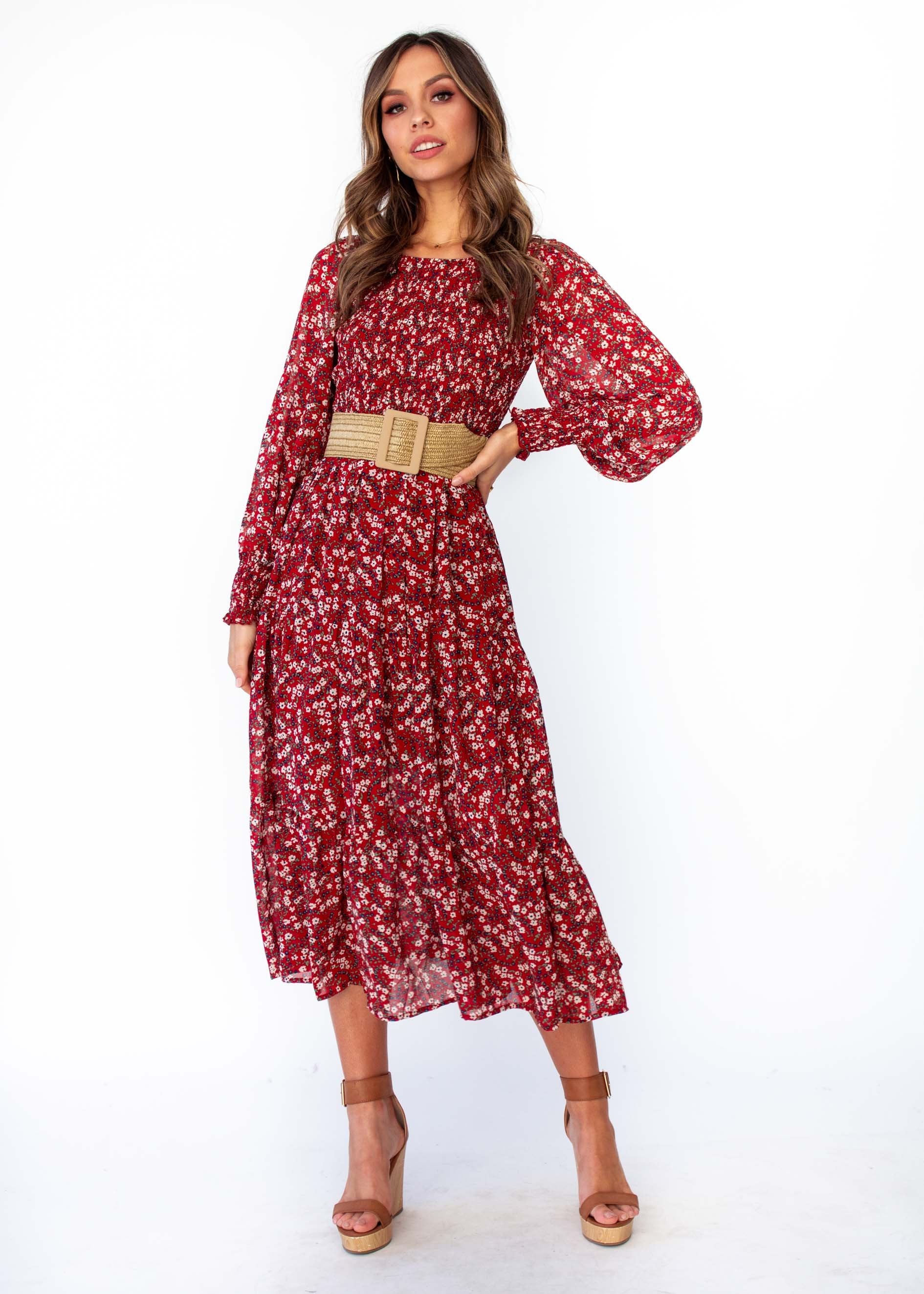 Everlasting Wish Midi Dress - Burgundy Floral