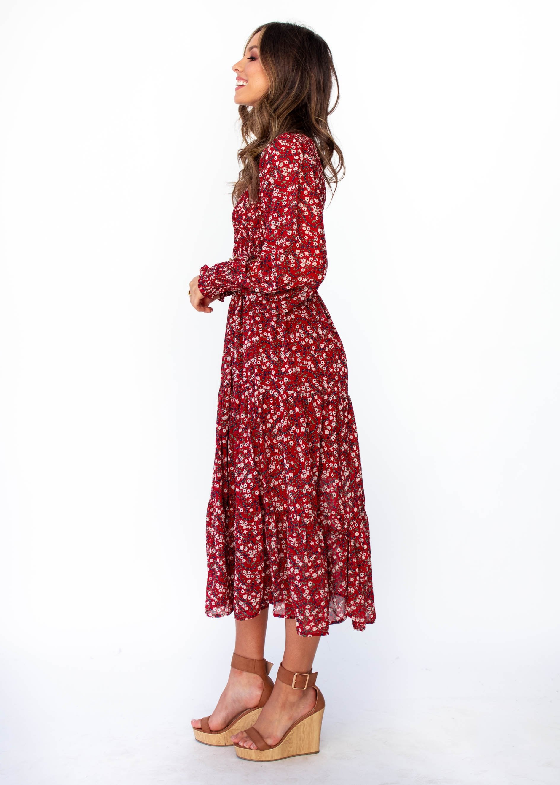 Everlasting Wish Midi Dress - Burgundy Floral
