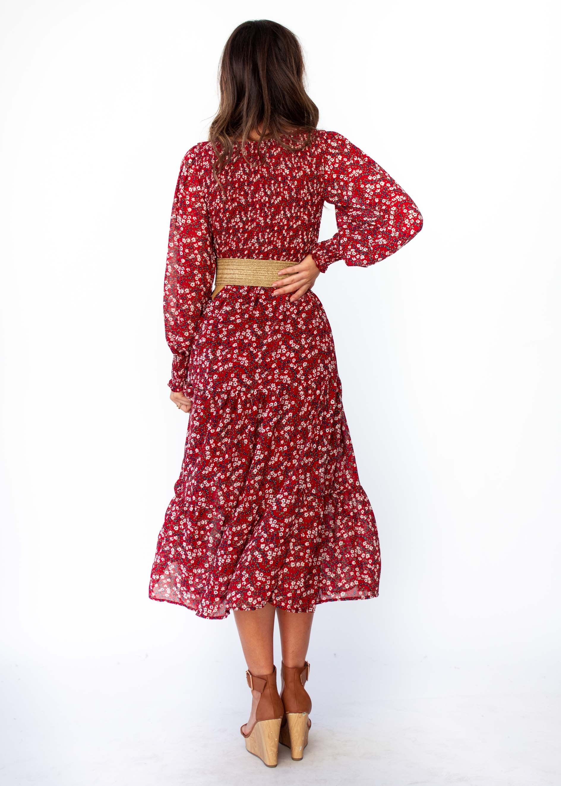 Everlasting Wish Midi Dress - Burgundy Floral