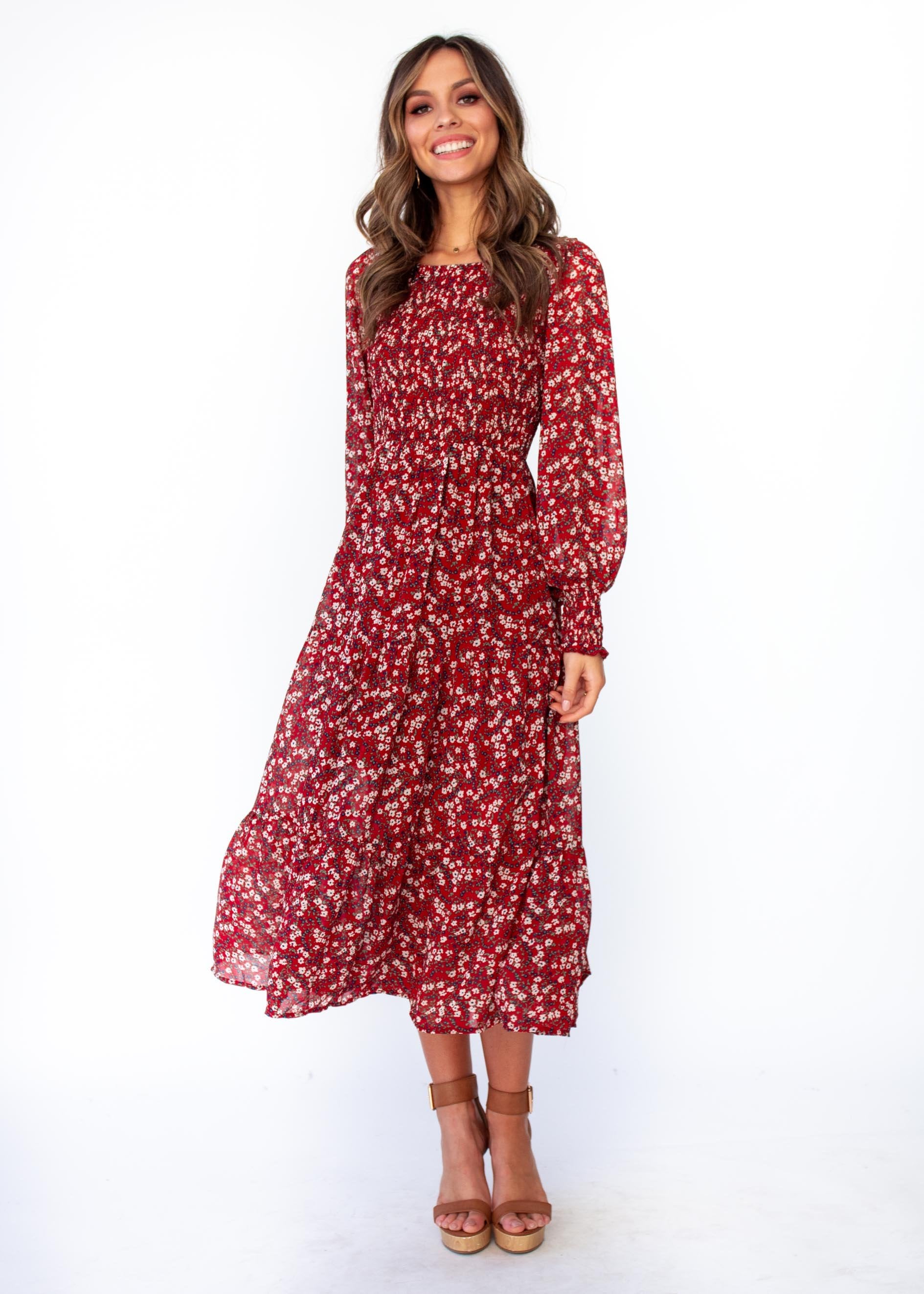 Everlasting Wish Midi Dress - Burgundy Floral