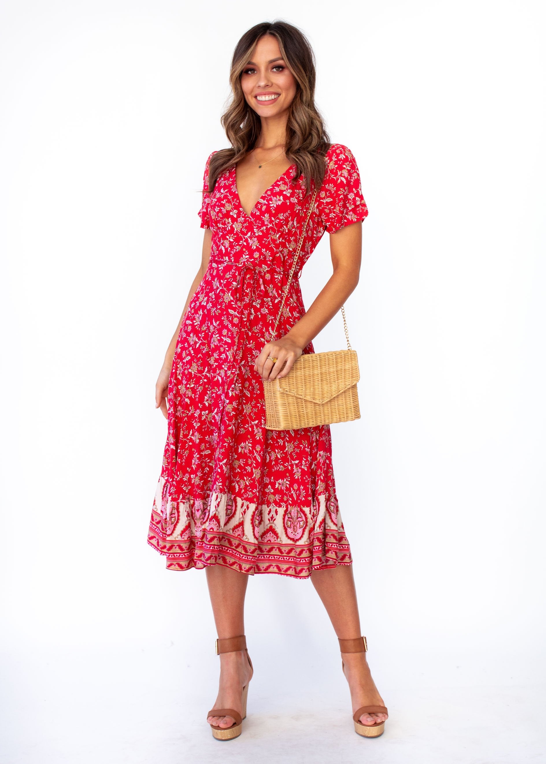 Mayflower Midi Dress - Mumbai - Red Floral Print