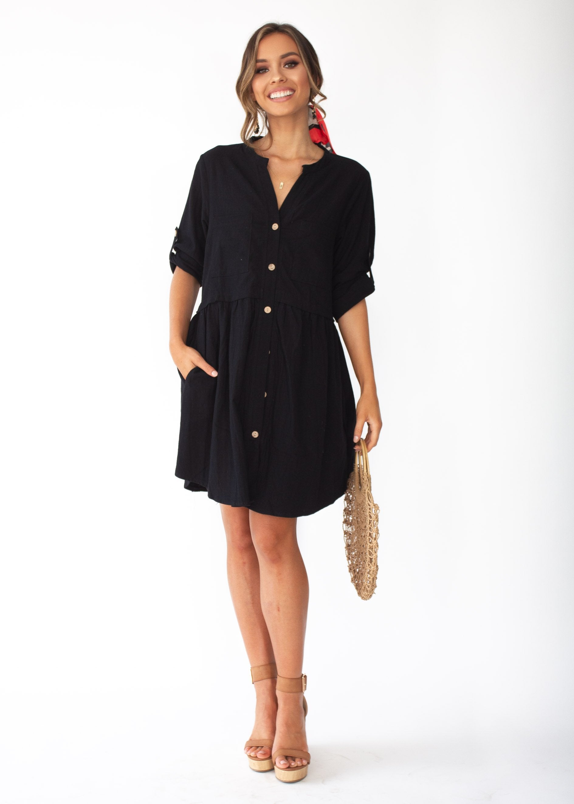 Women's Laid Back Cotton Shirt Dress - Black