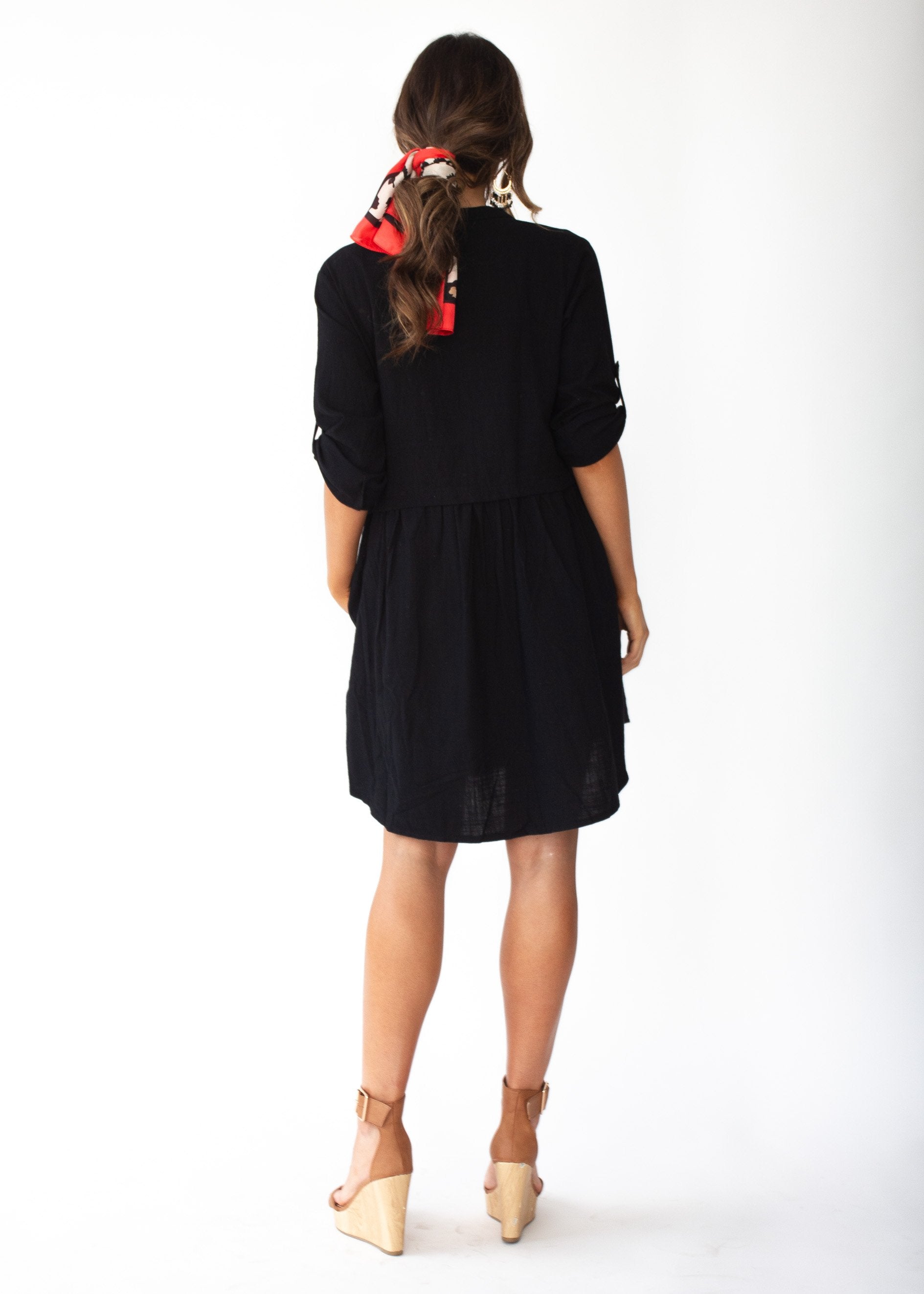 Laid Back Cotton Shirt Dress - Black