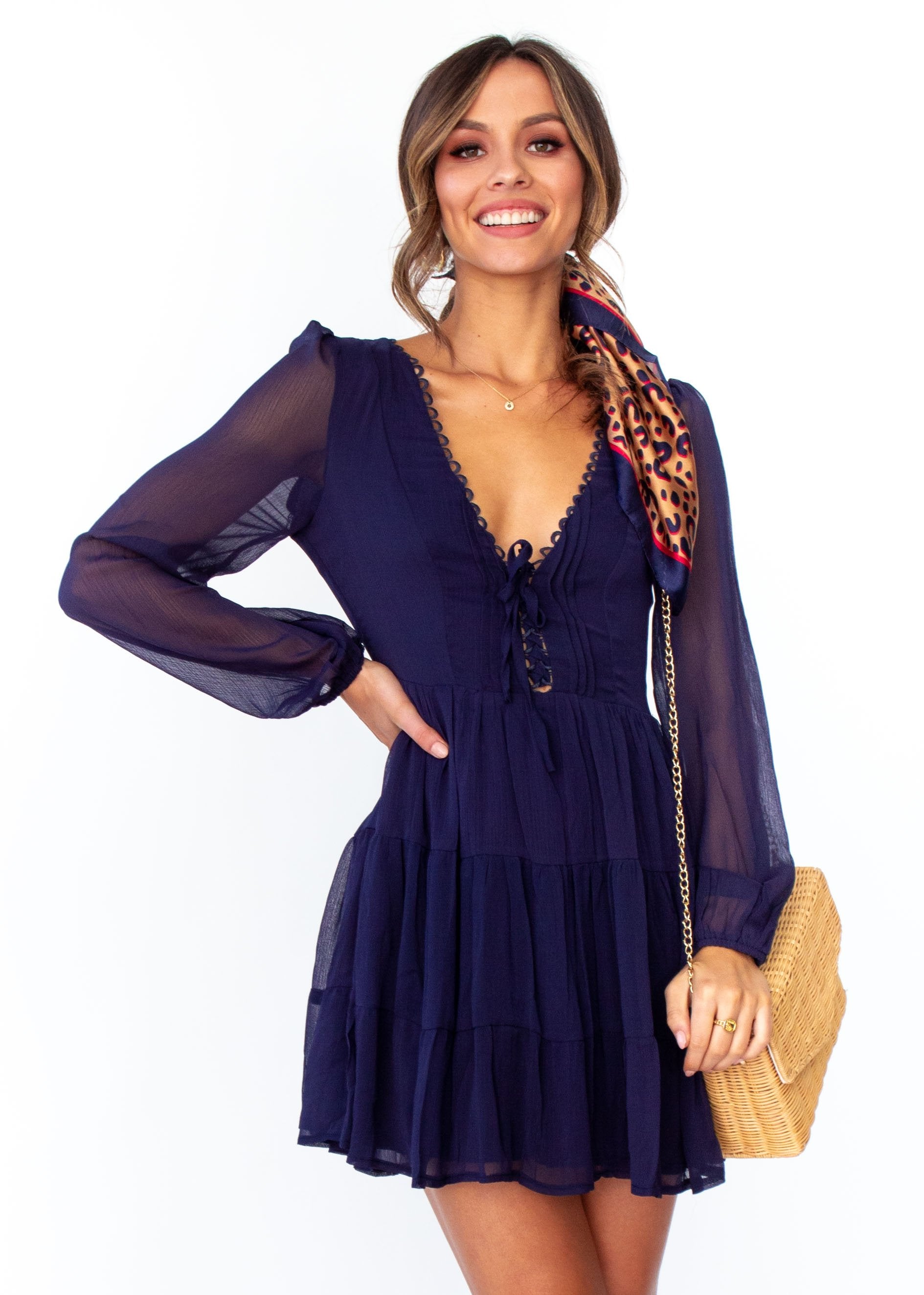 Fancy That Chiffon Swing Dress - Navy