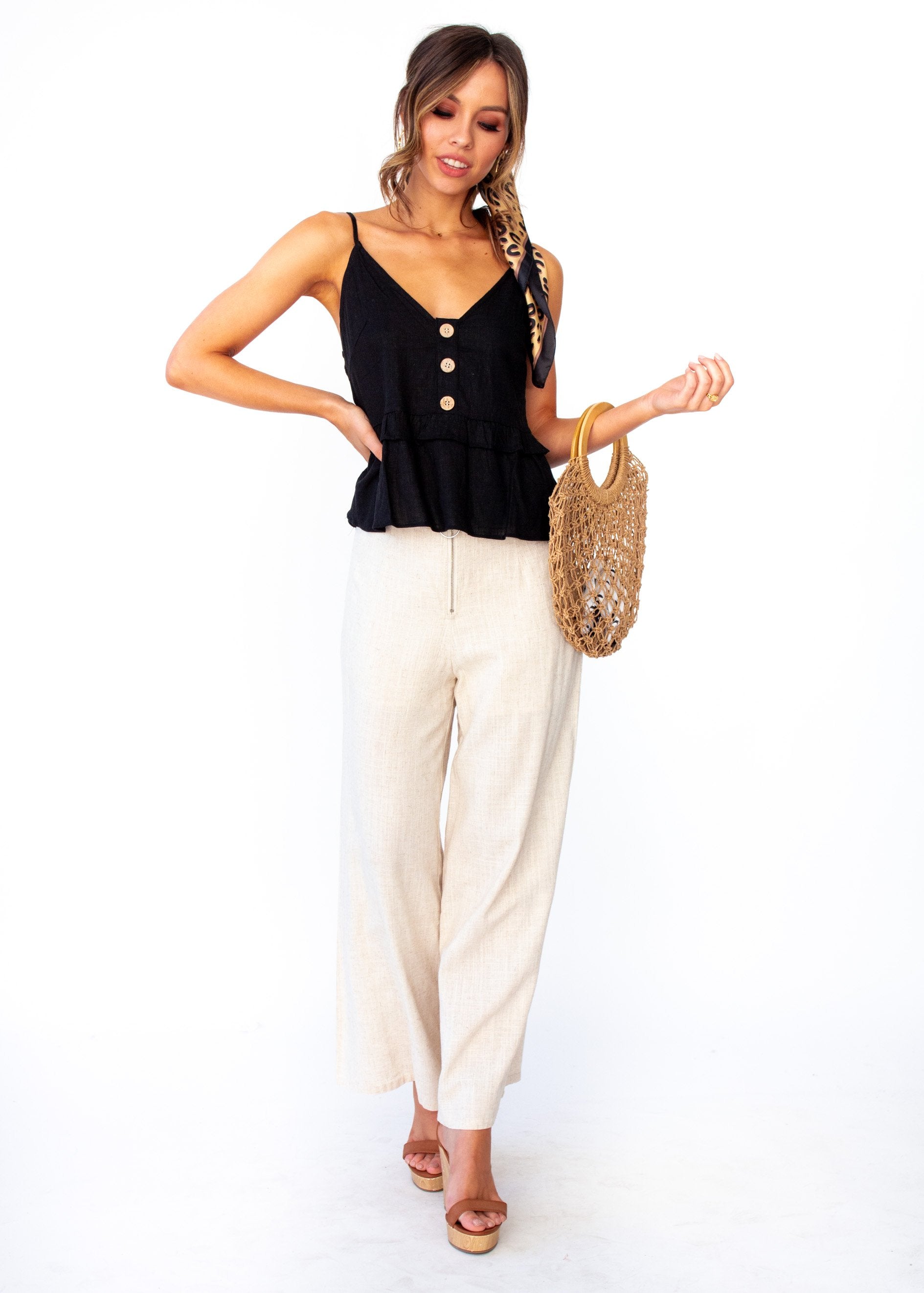 Love Maze Linen Cami - Black