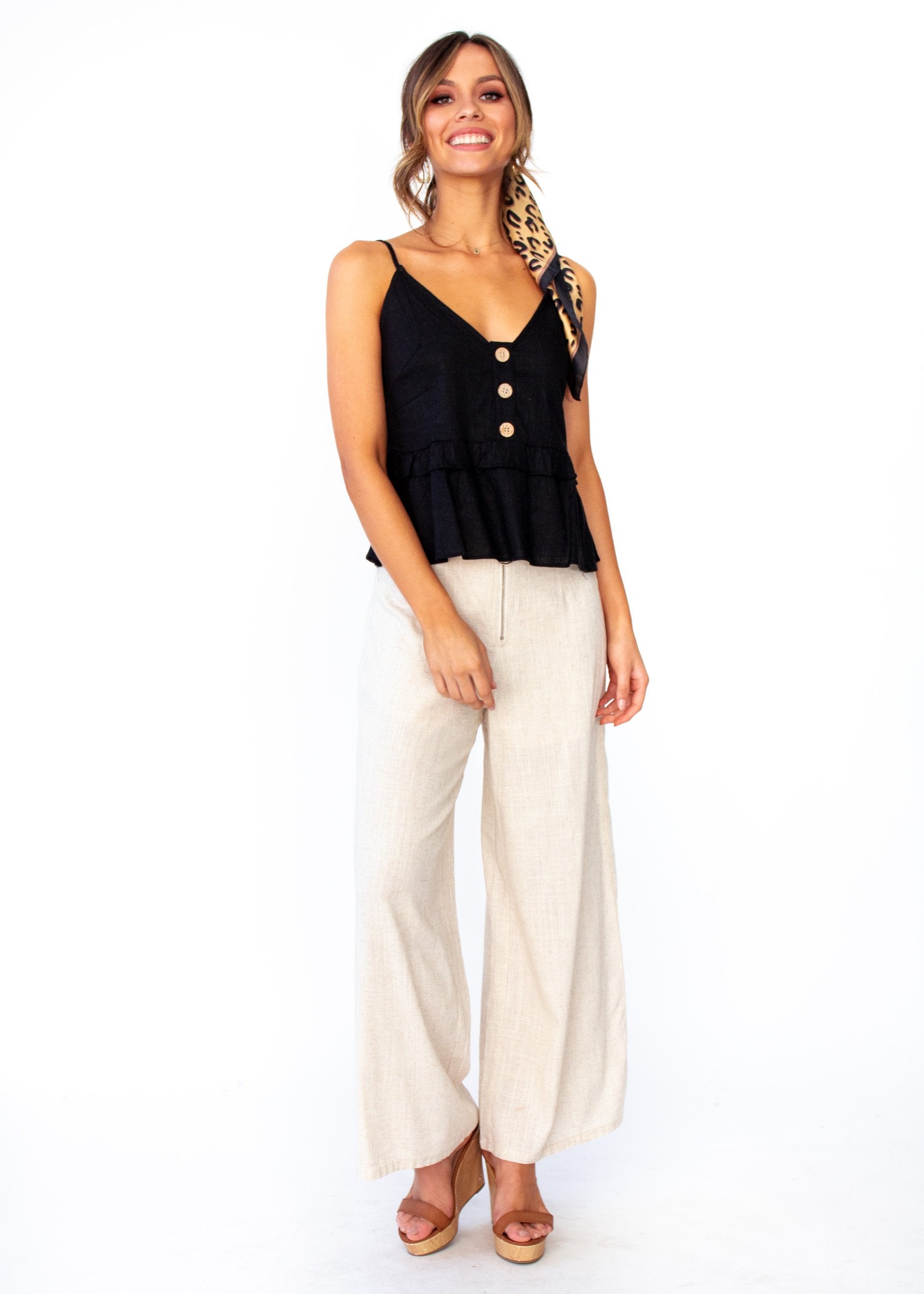 Love Maze Linen Cami - Black