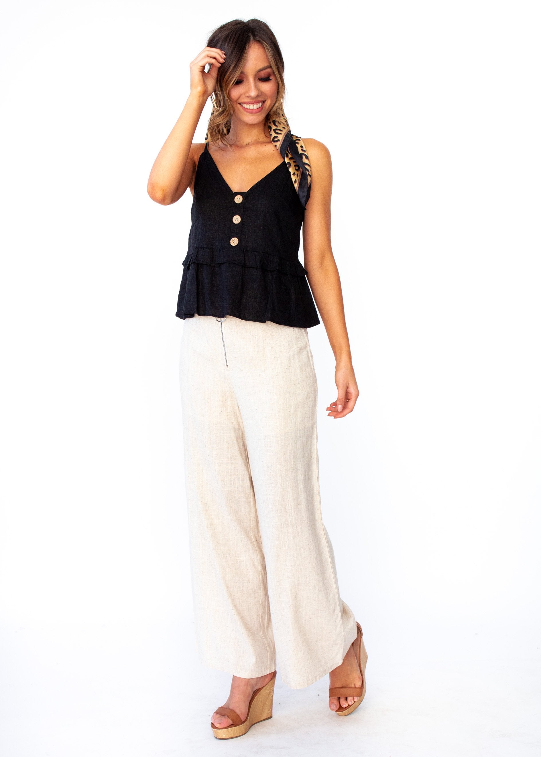 Love Maze Linen Cami - Black