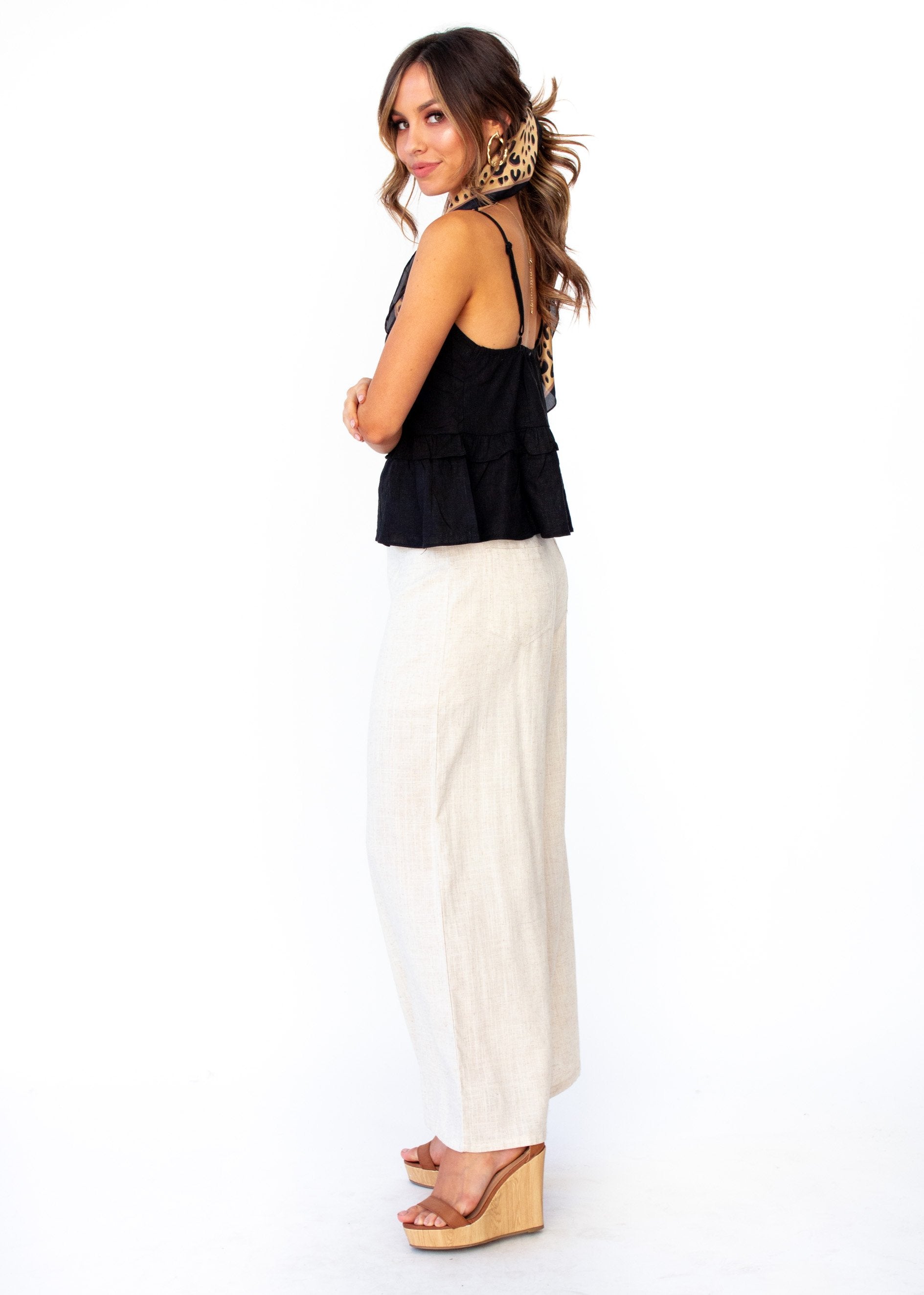 Love Maze Linen Cami - Black