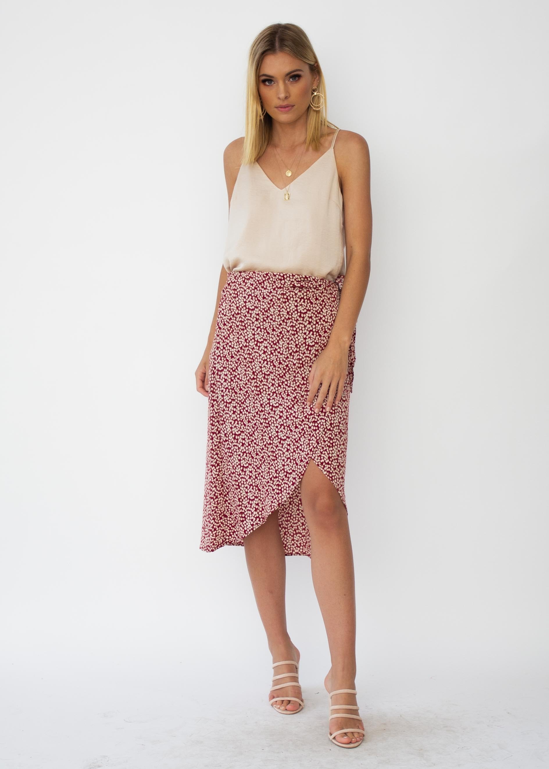 Bold Love Midi Wrap Skirt - Red Floral