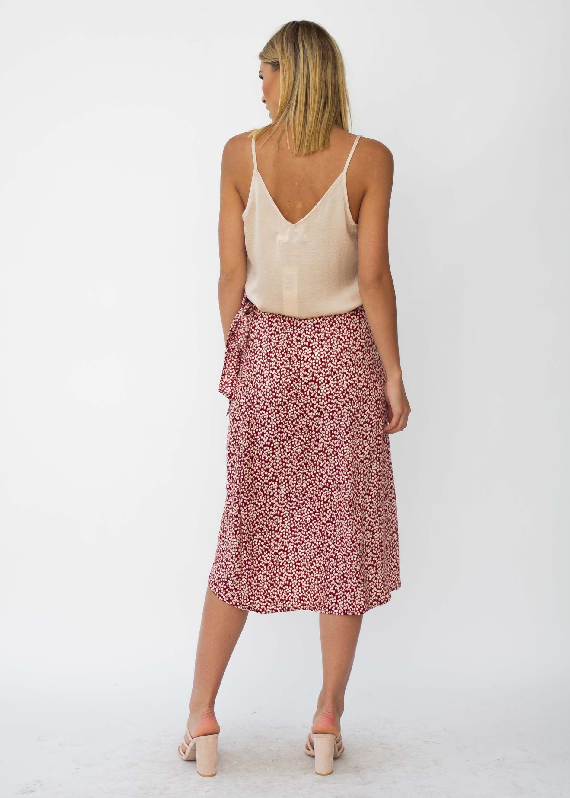 Bold Love Midi Wrap Skirt - Red Floral