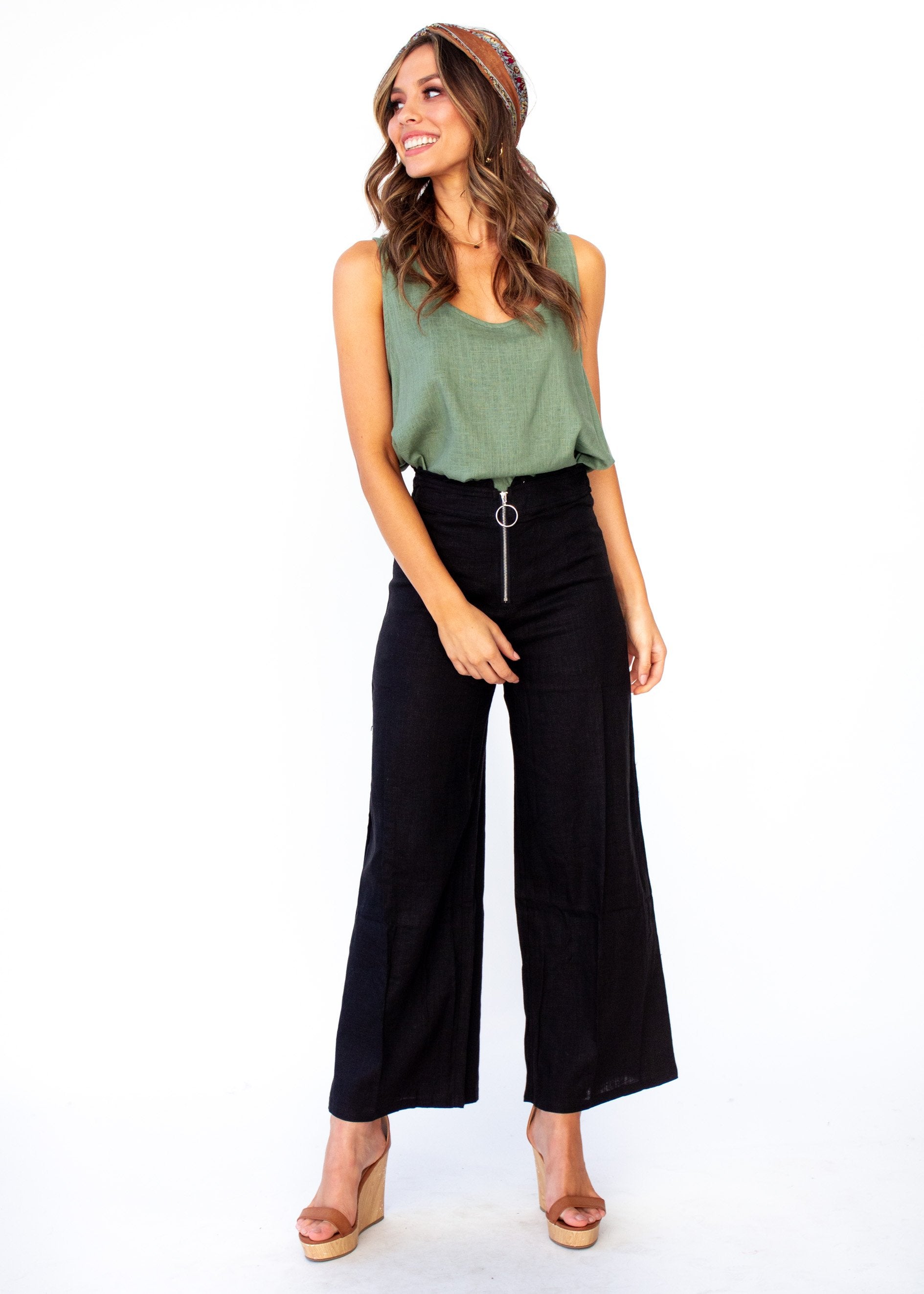 Byron Linen Wide Leg Pants - Black