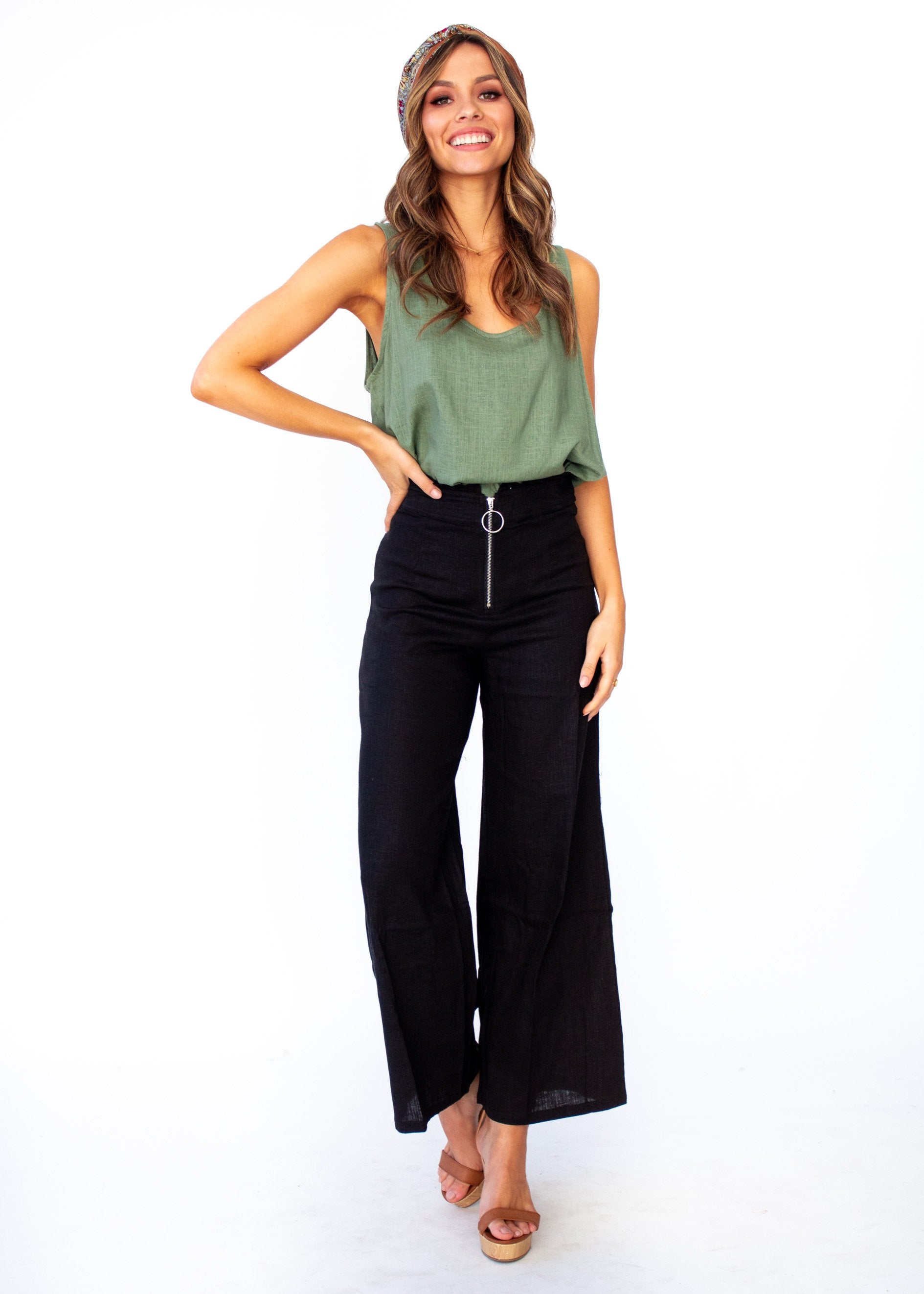 Byron Linen Wide Leg Pants - Black