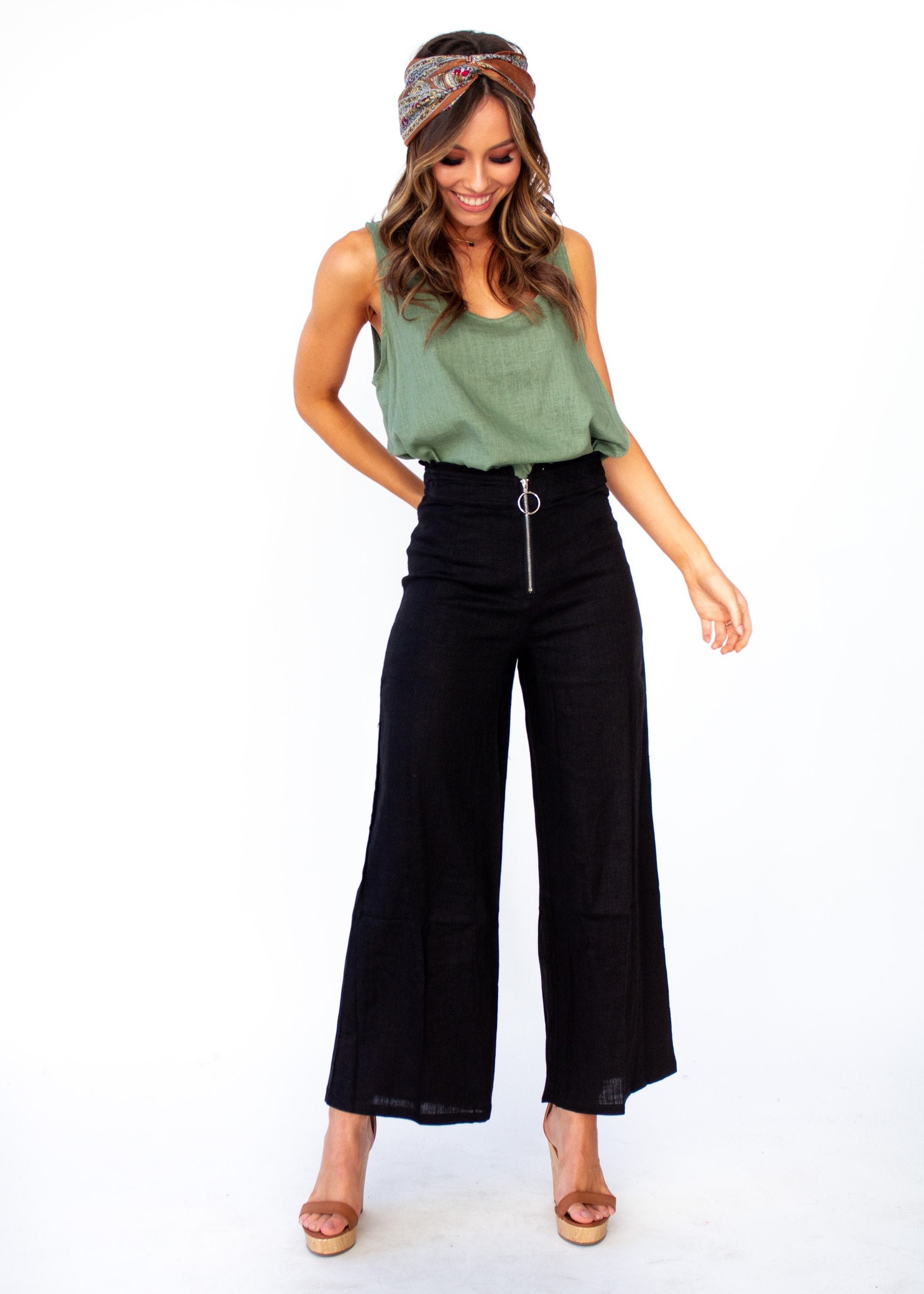 Byron Linen Wide Leg Pants - Black