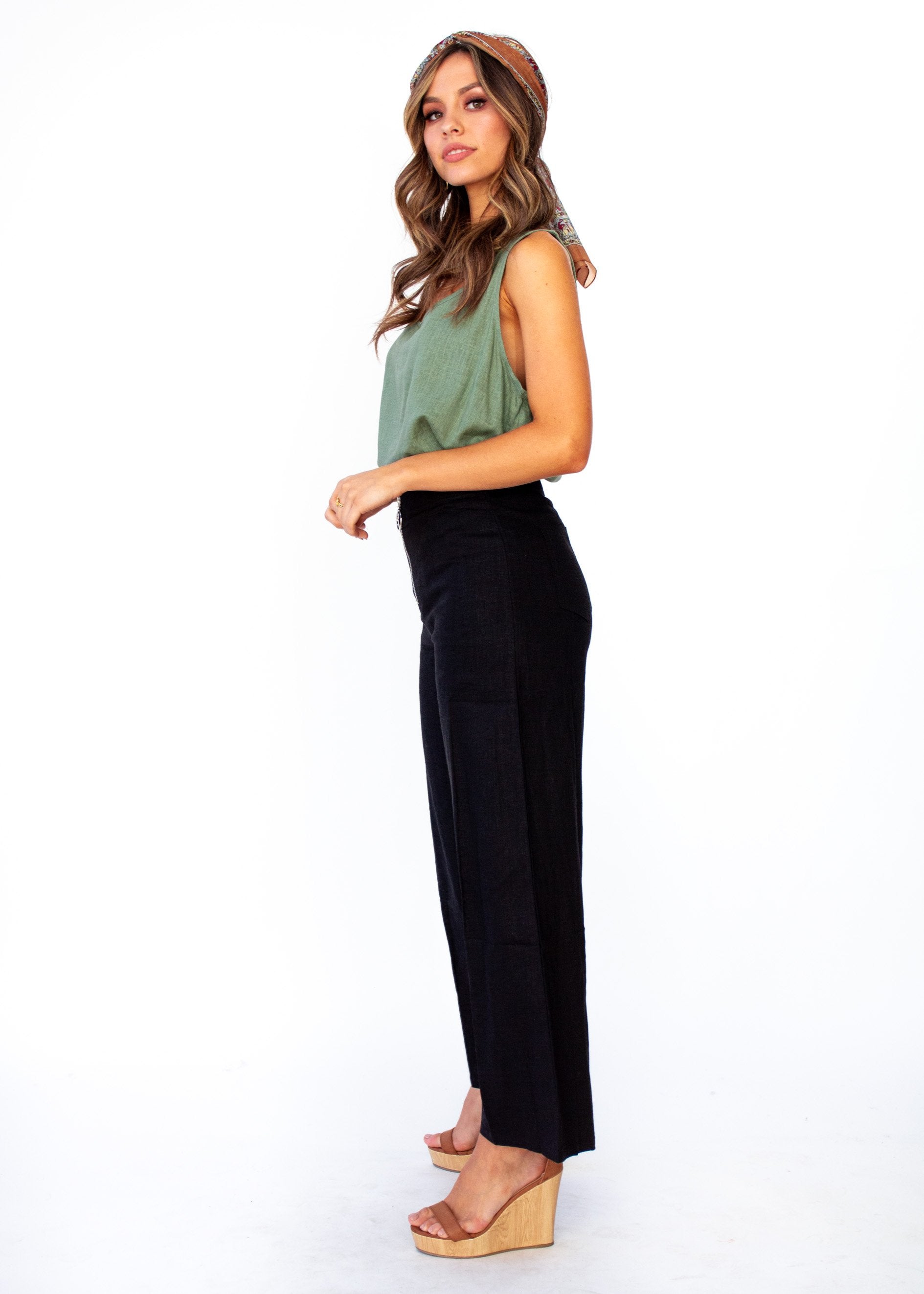 Byron Linen Wide Leg Pants - Black