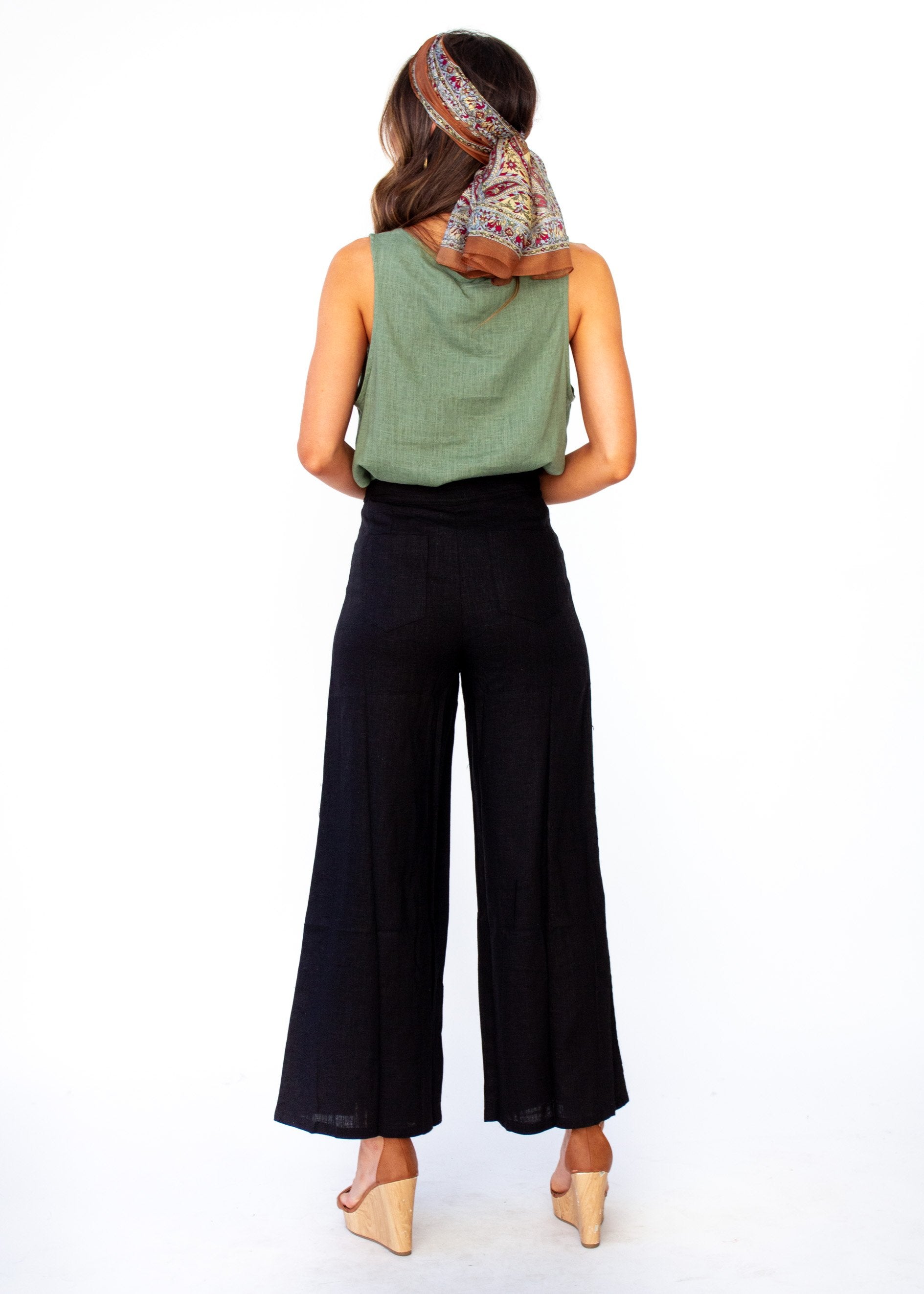 Byron Linen Wide Leg Pants - Black