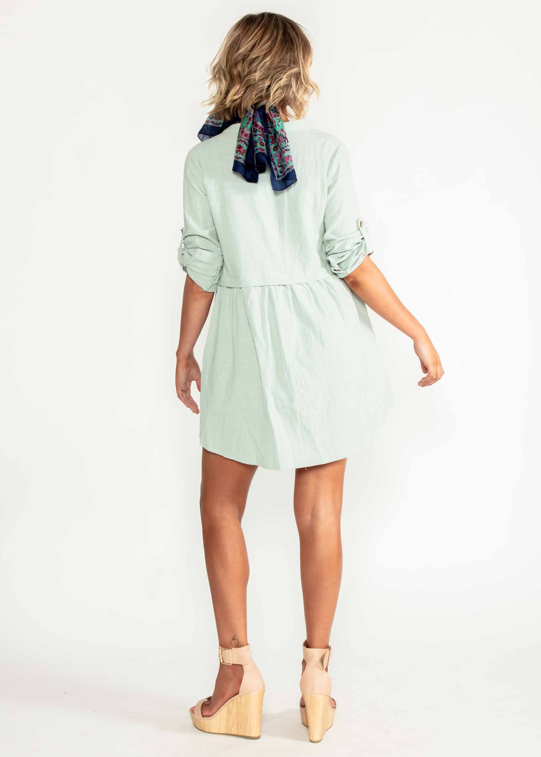 Laid Back Cotton Shirt Dress - Sage