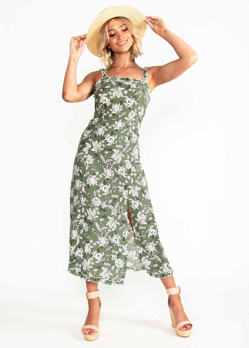 Wildest Dreams Midi Dress - Khaki Floral