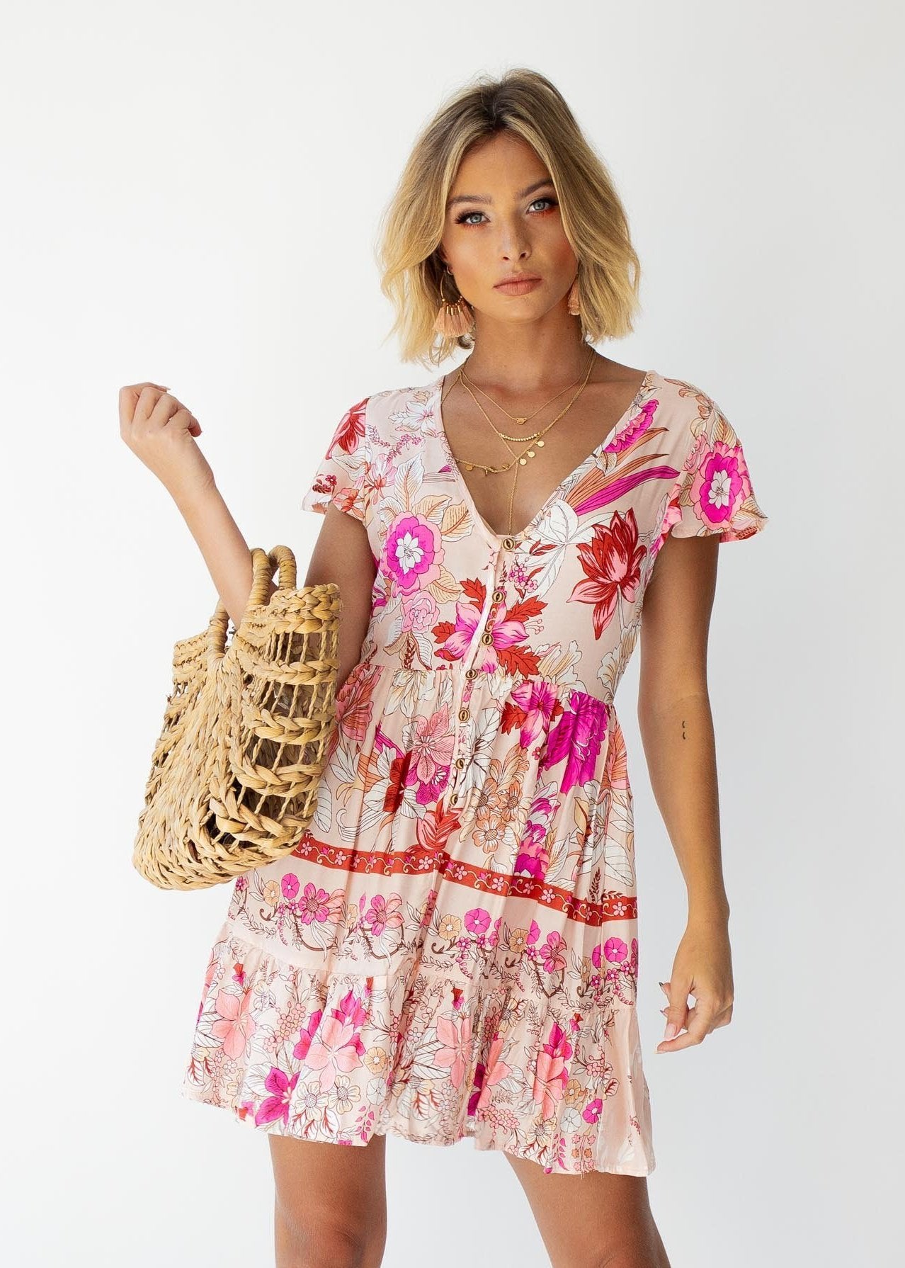 Aisha Swing Dress - Soft Peach Floral