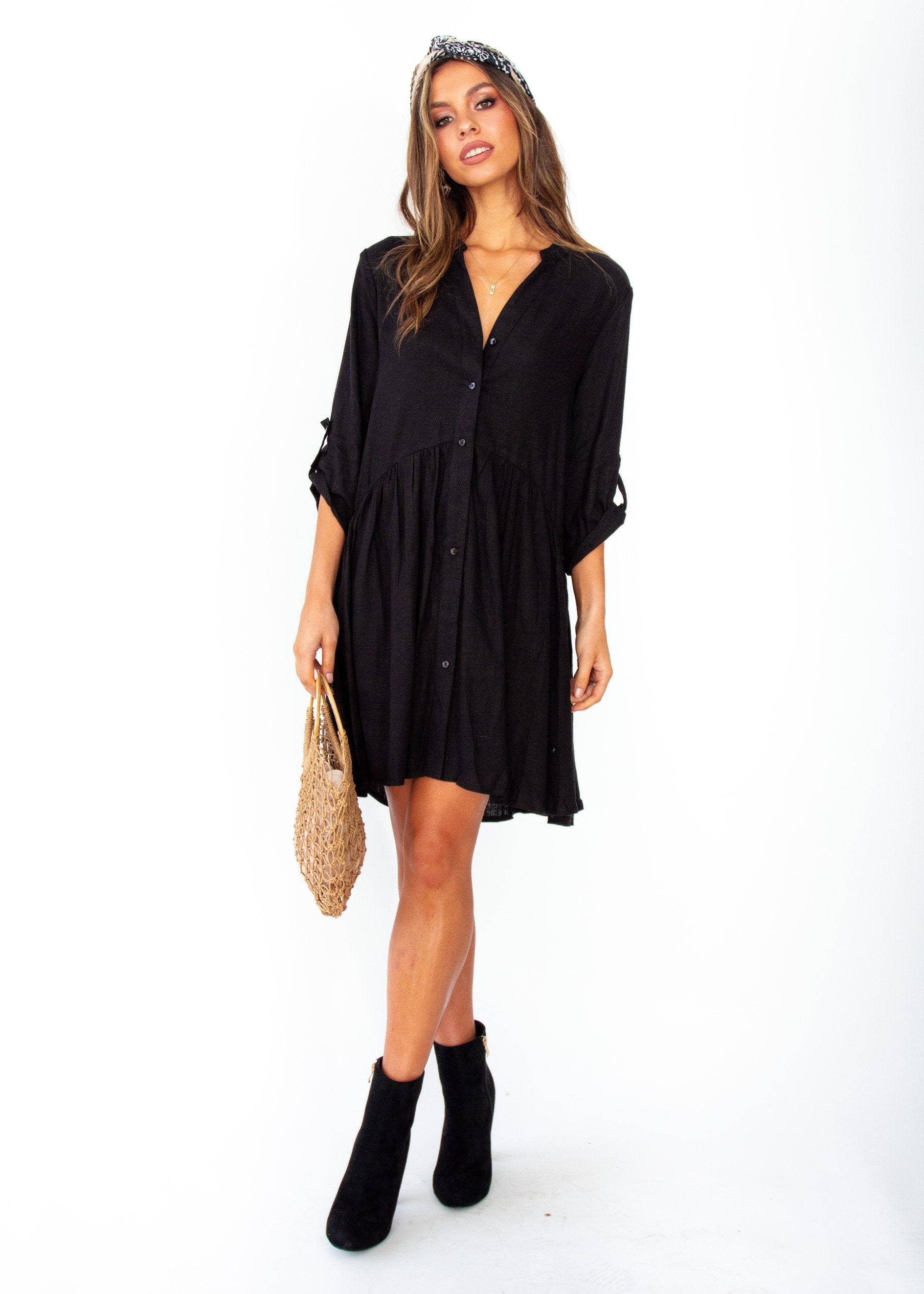 Avoca Linen Tunic Dress - Black