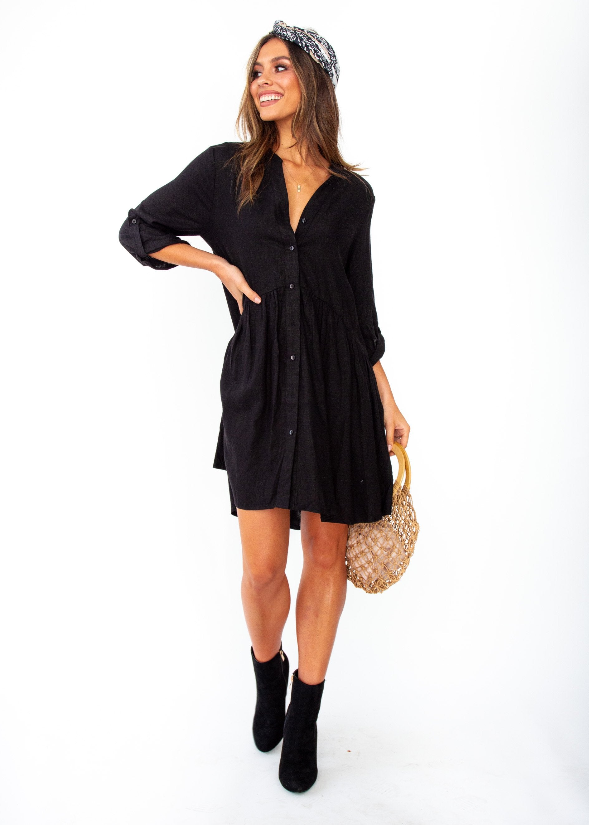 Avoca Linen Tunic Dress - Black