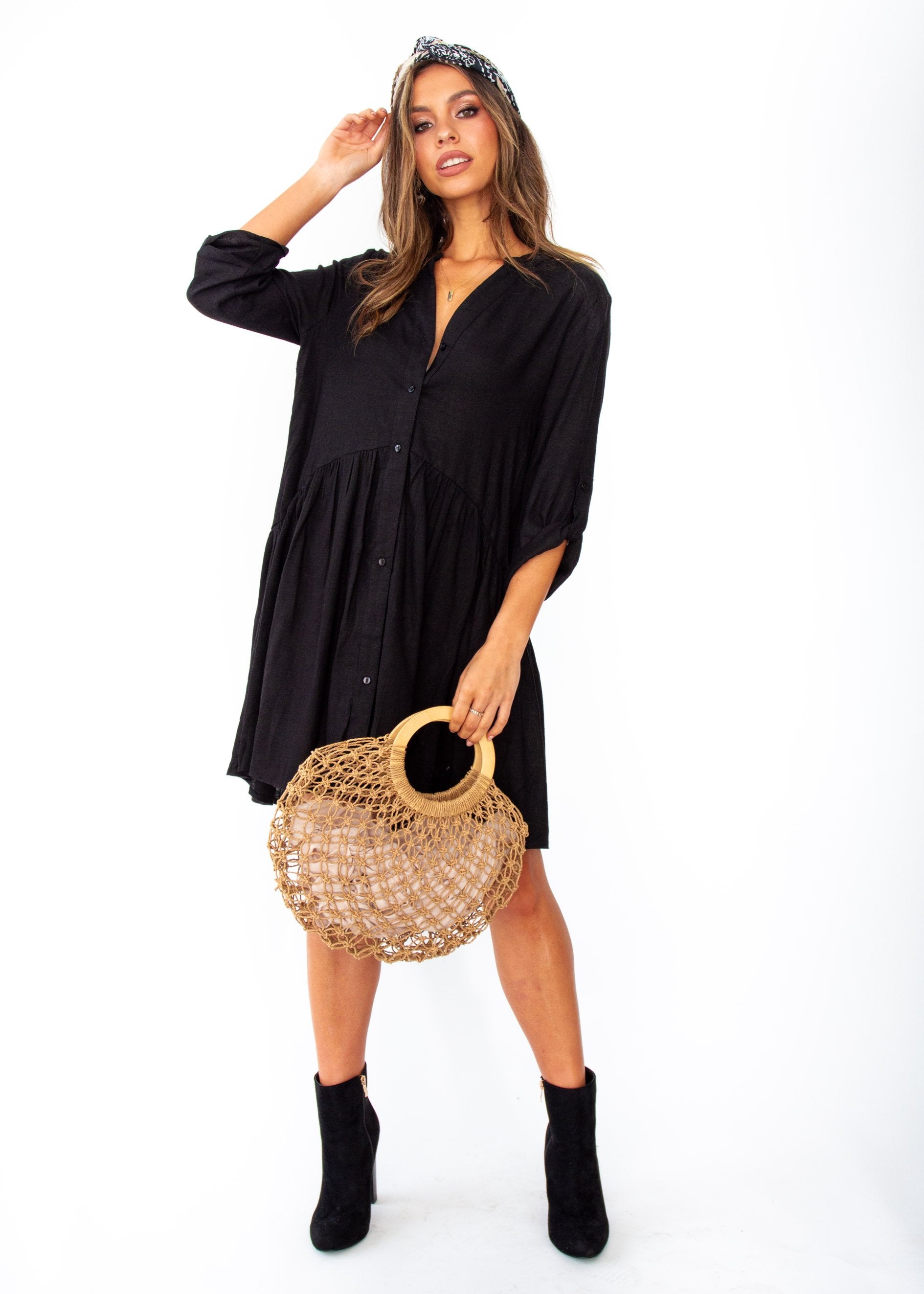 Avoca Linen Tunic Dress - Black