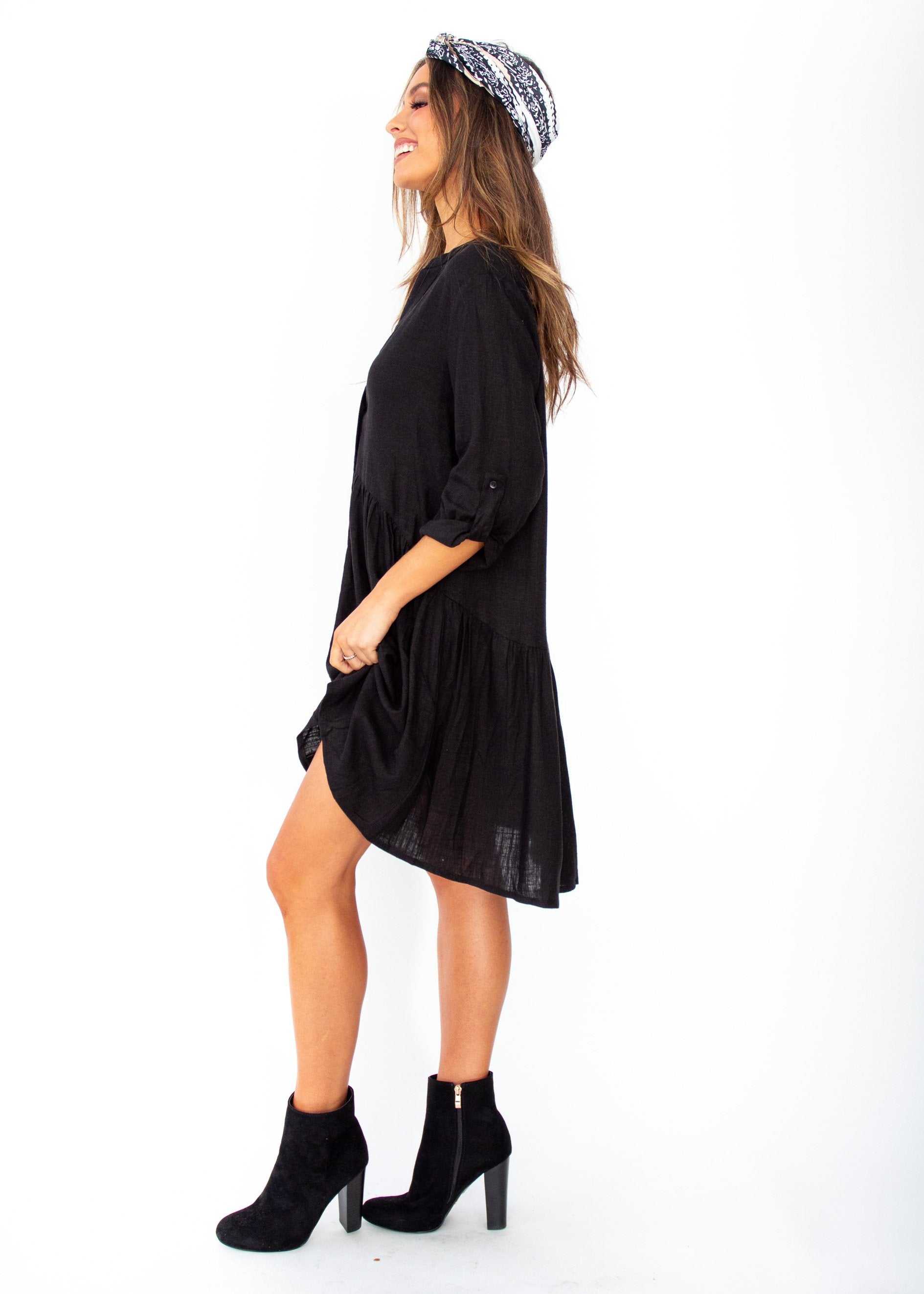 Avoca Linen Tunic Dress - Black