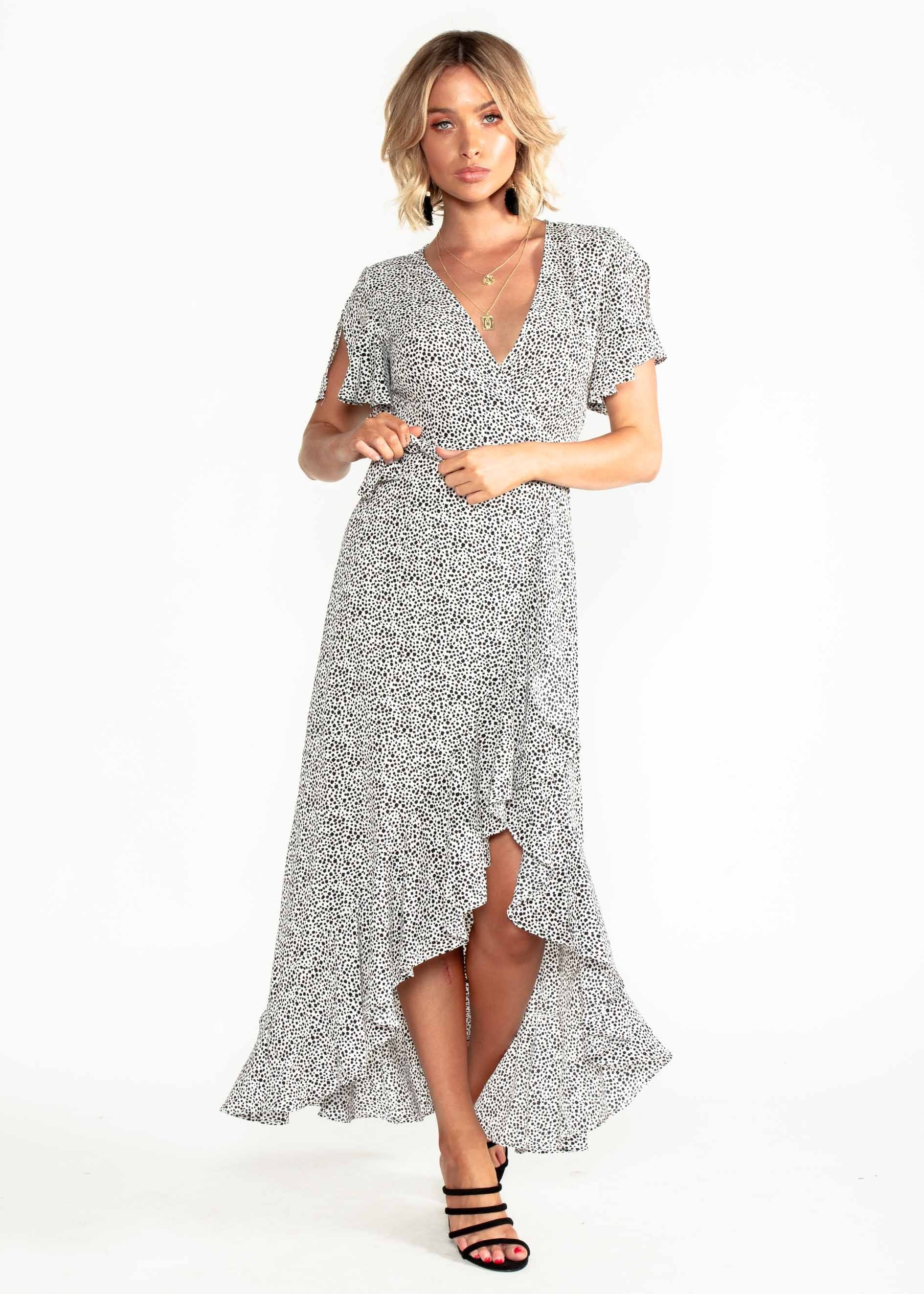 First Look Wrap Midi Dress - White/Black