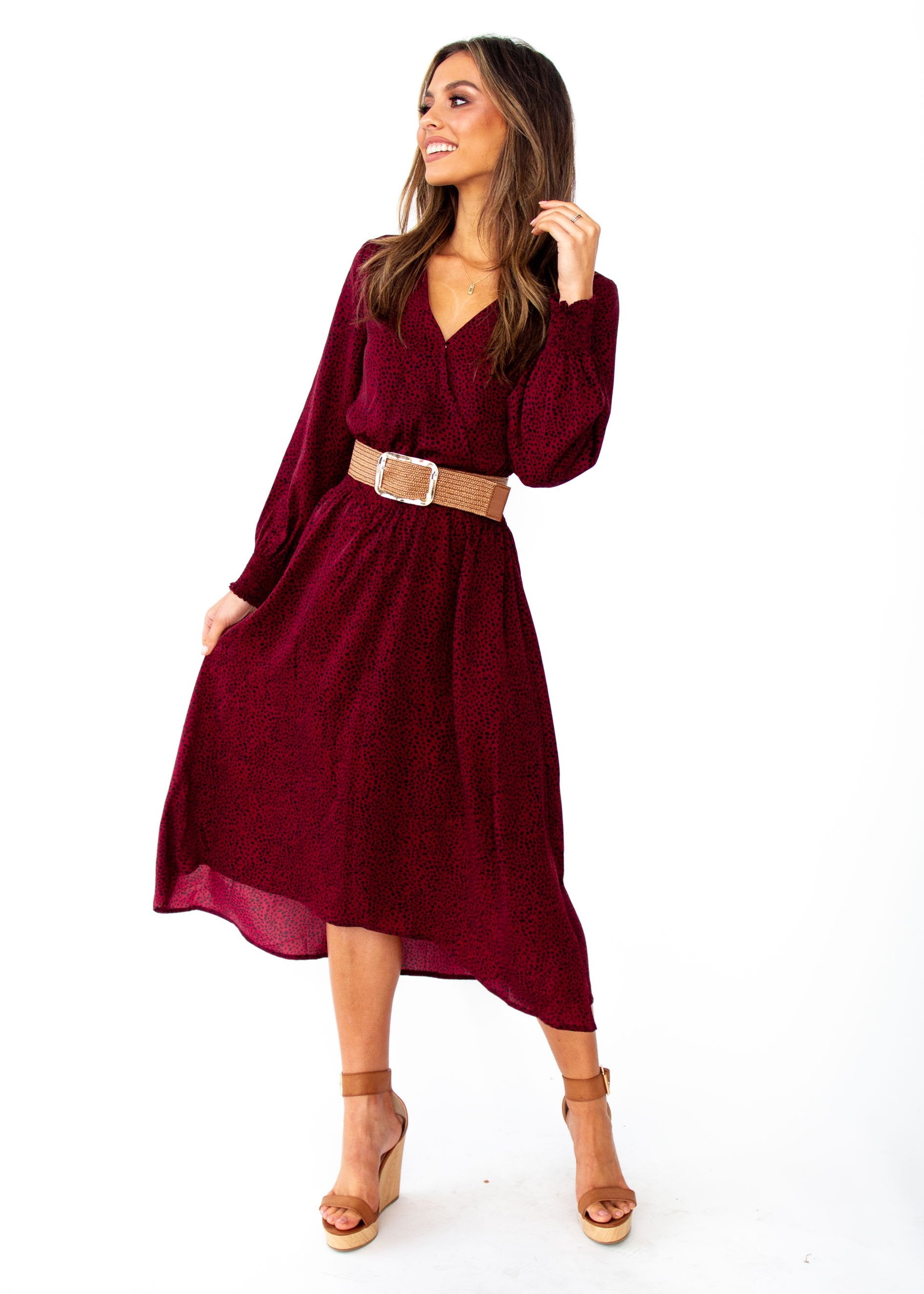 Smoke & Fire Midi Dress - Wine Spot