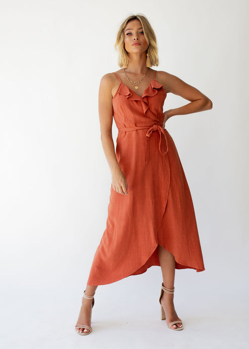 Toulouse Linen Wrap Dress - Terracotta