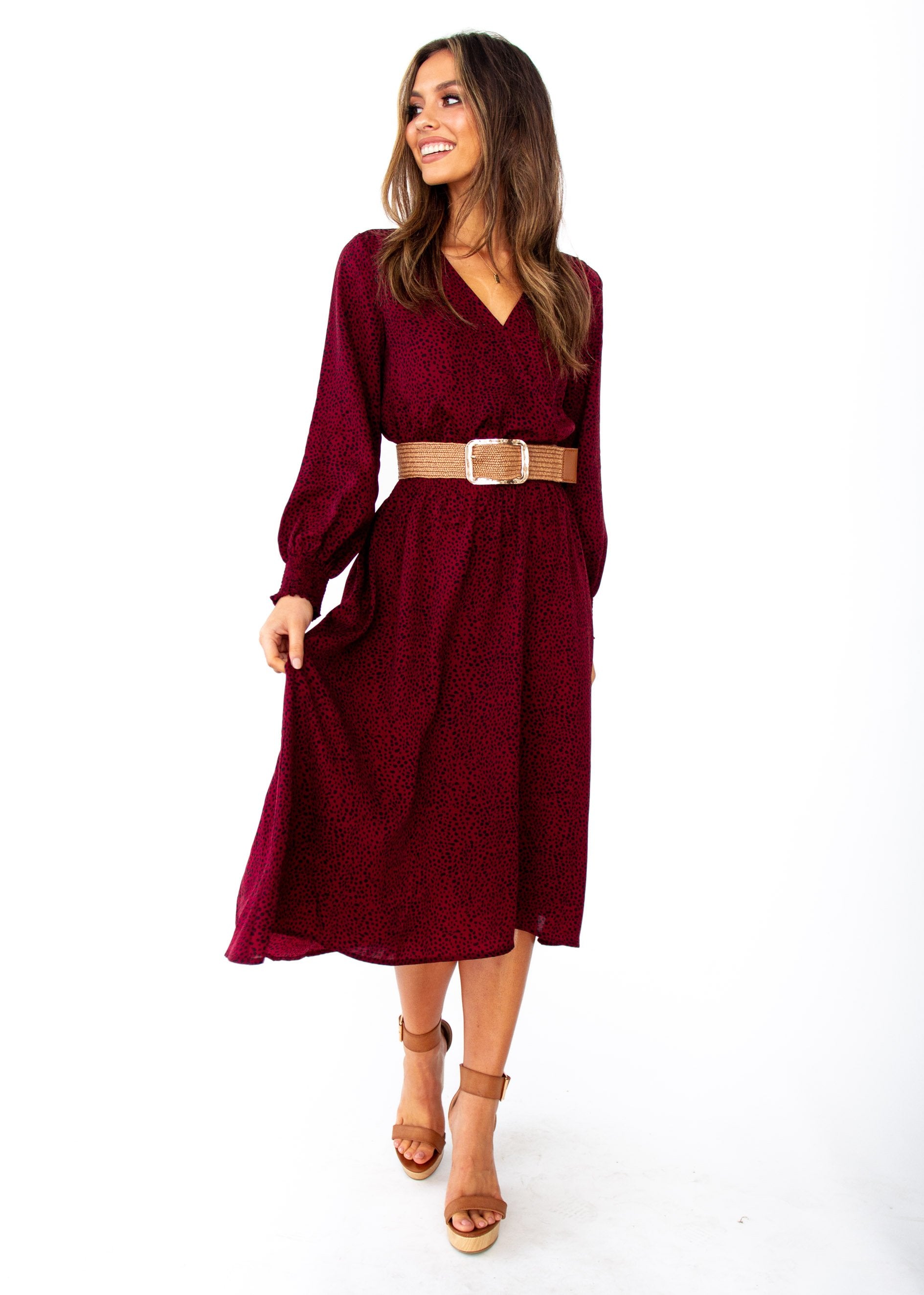 Women's Smoke & Fire Midi Dress - Wine Spot Print