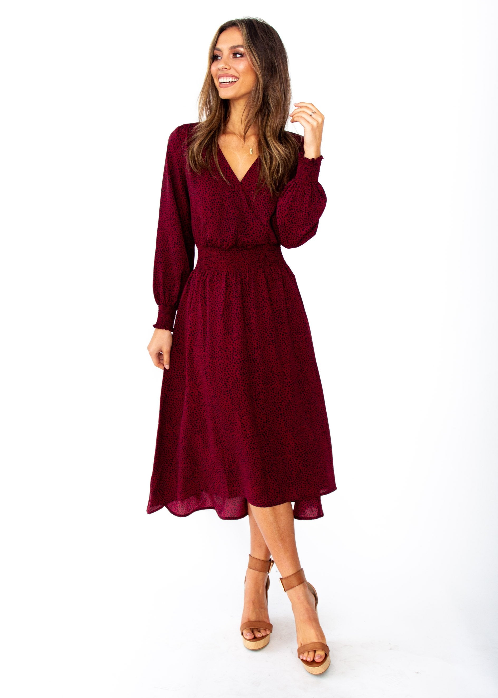 Smoke & Fire Midi Dress - Wine Spot