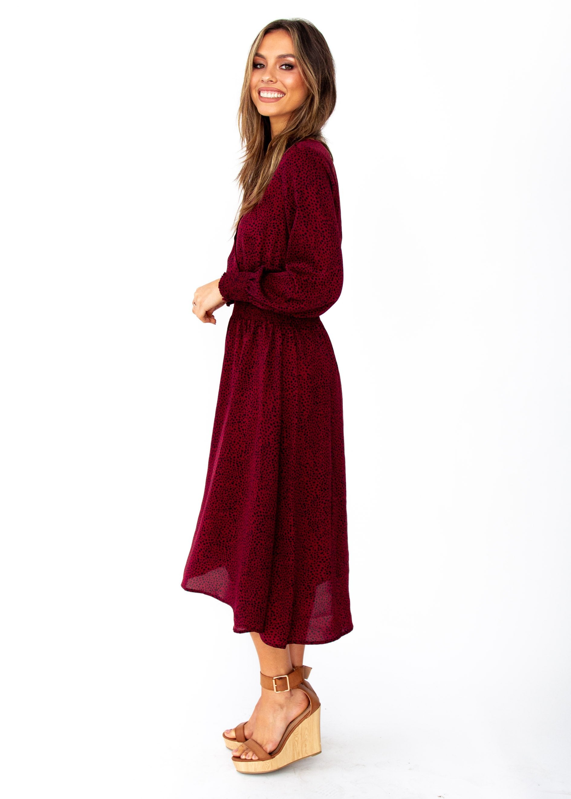 Smoke & Fire Midi Dress - Wine Spot