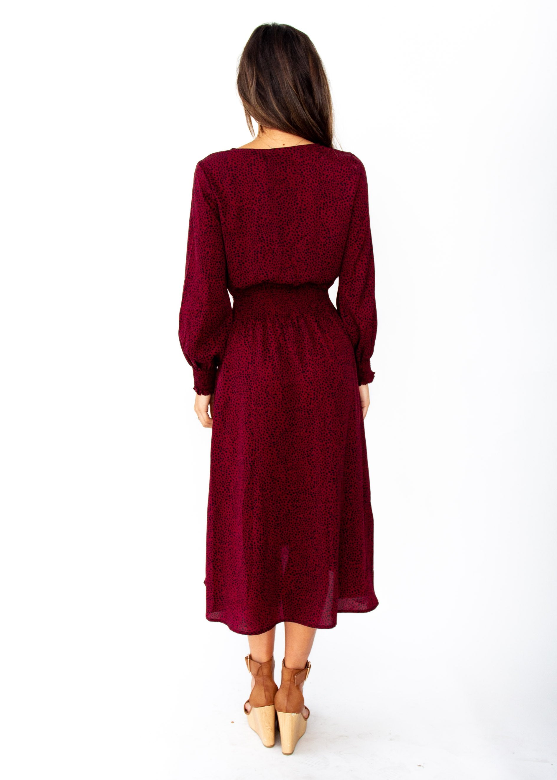 Smoke & Fire Midi Dress - Wine Spot