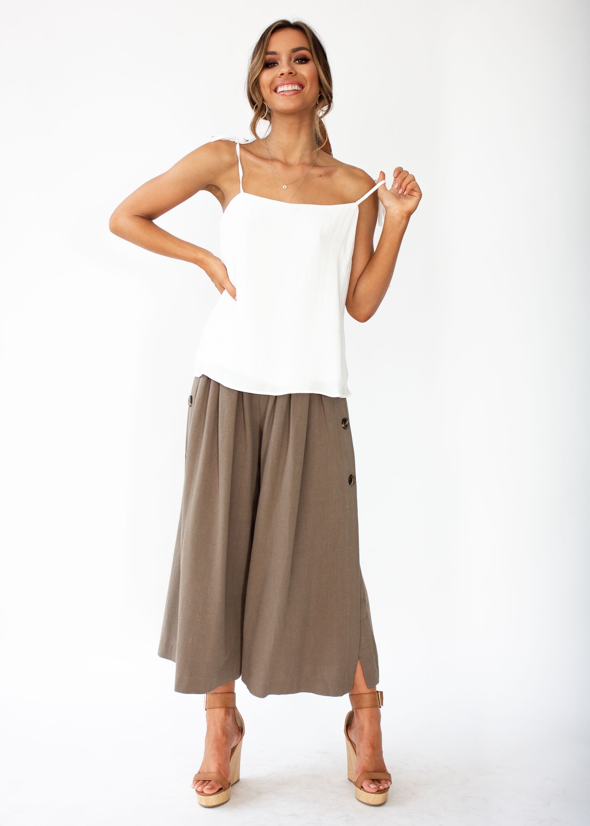 Two Hearts Satin-Look Cami - White