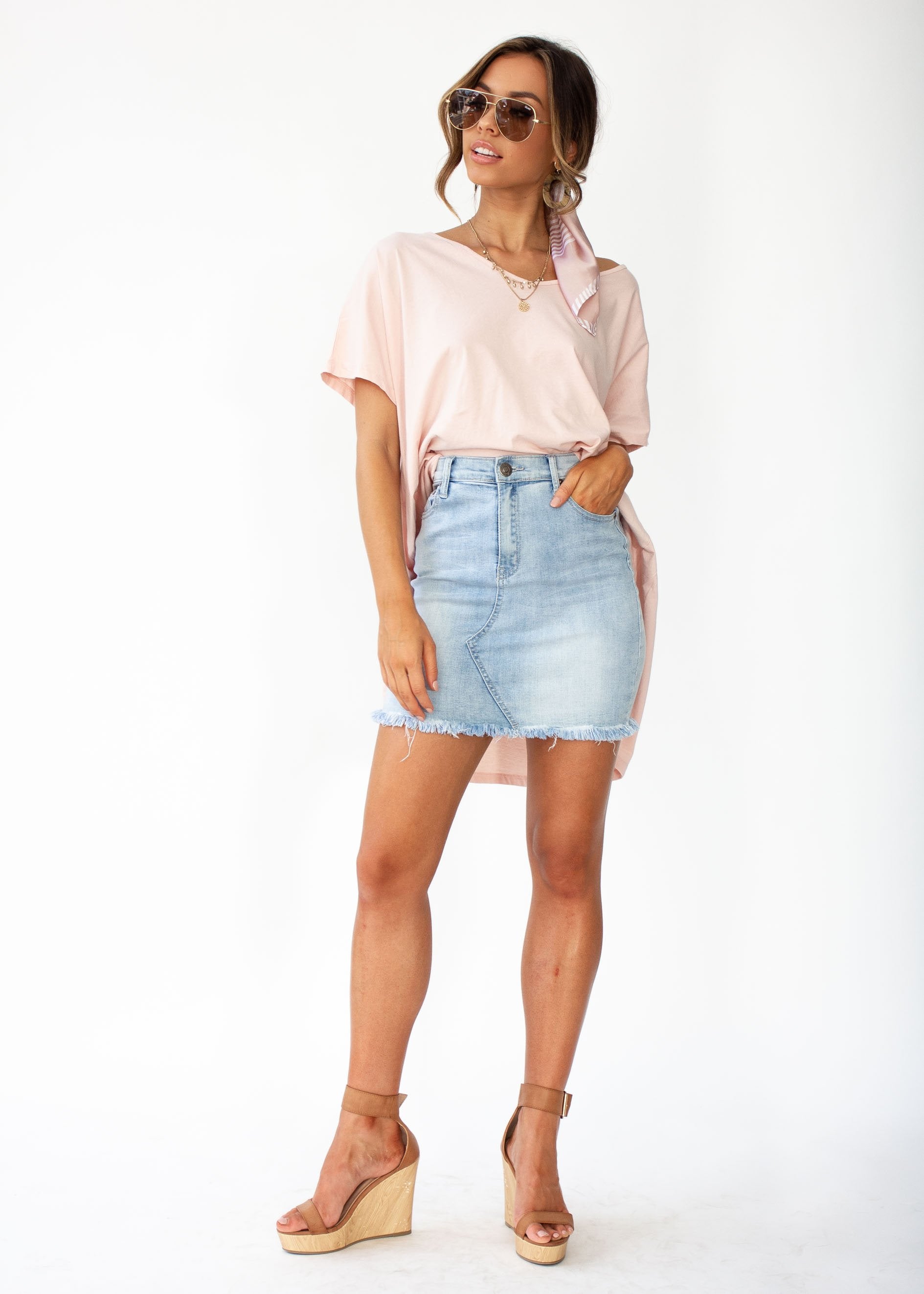 Bad Habits Denim Skirt - Light Blue