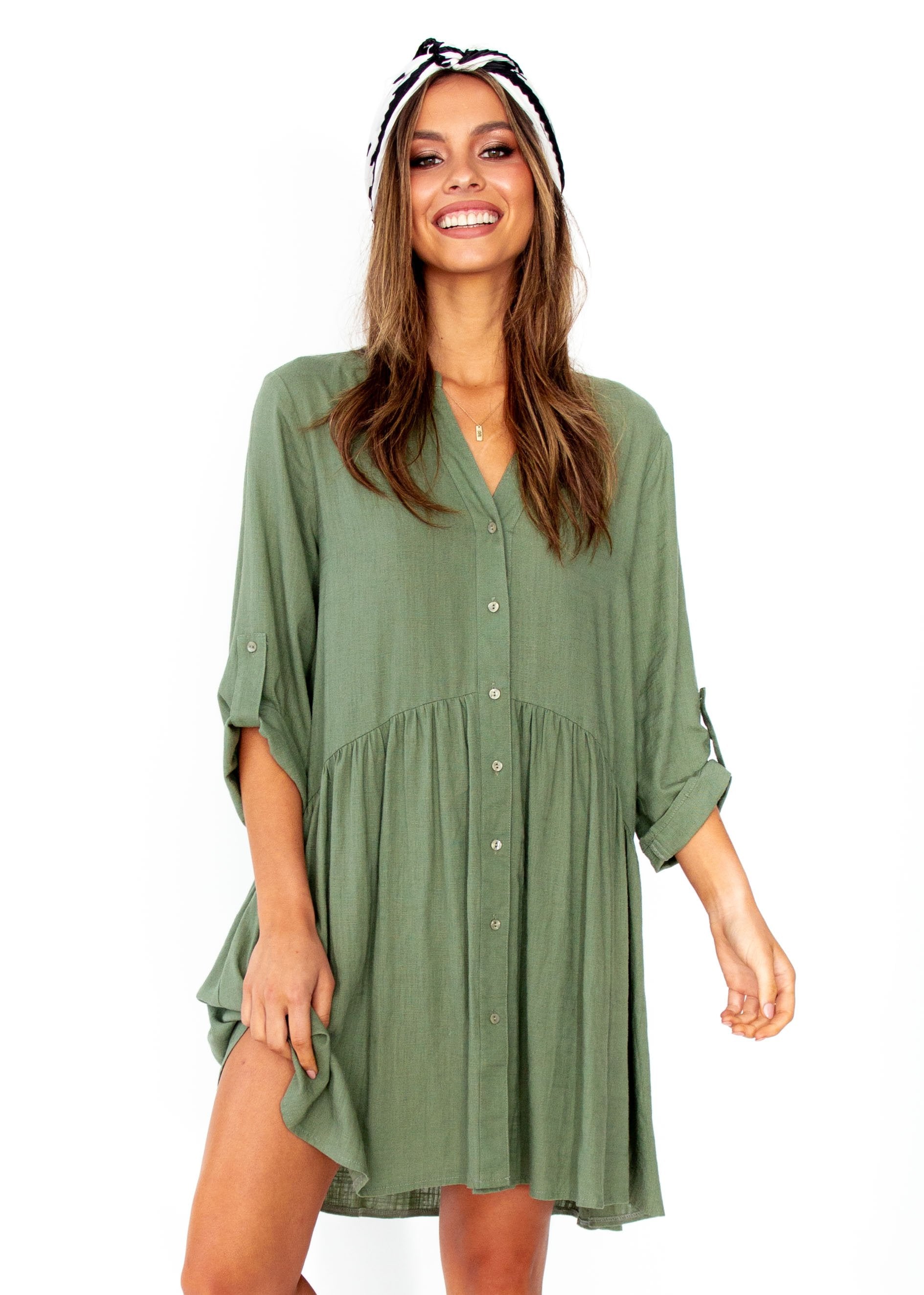 Women's Avoca Linen Tunic Dress - Khaki