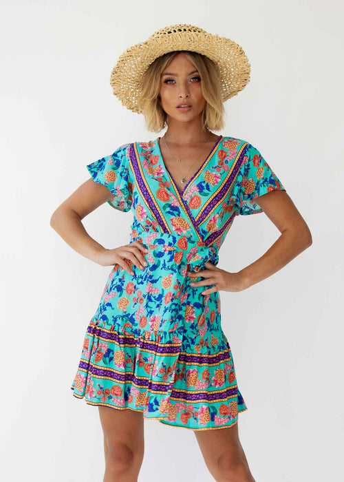 Le Sienna Wrap Dress - Teal Garden