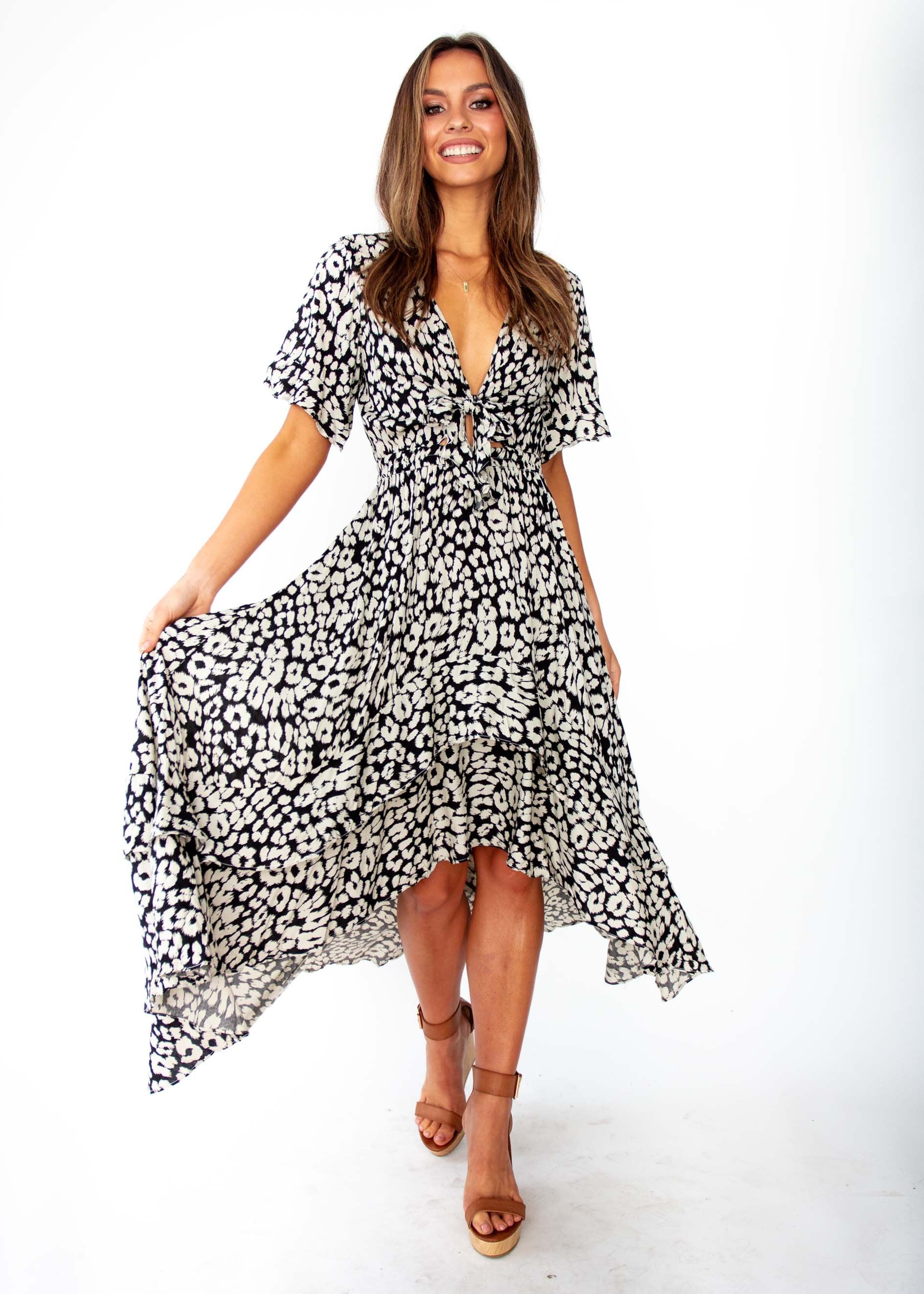 Women's Feel Like This Hi-Lo Maxi Dress - Black Nude Print