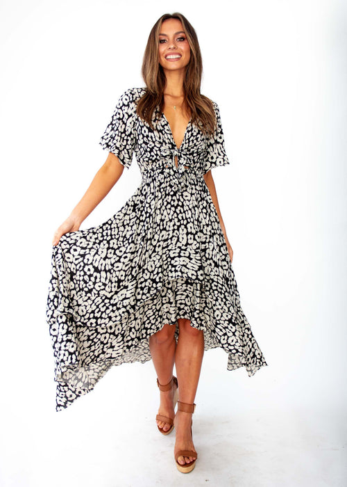 Women's Feel Like This Hi-Lo Maxi Dress - Black Nude Print